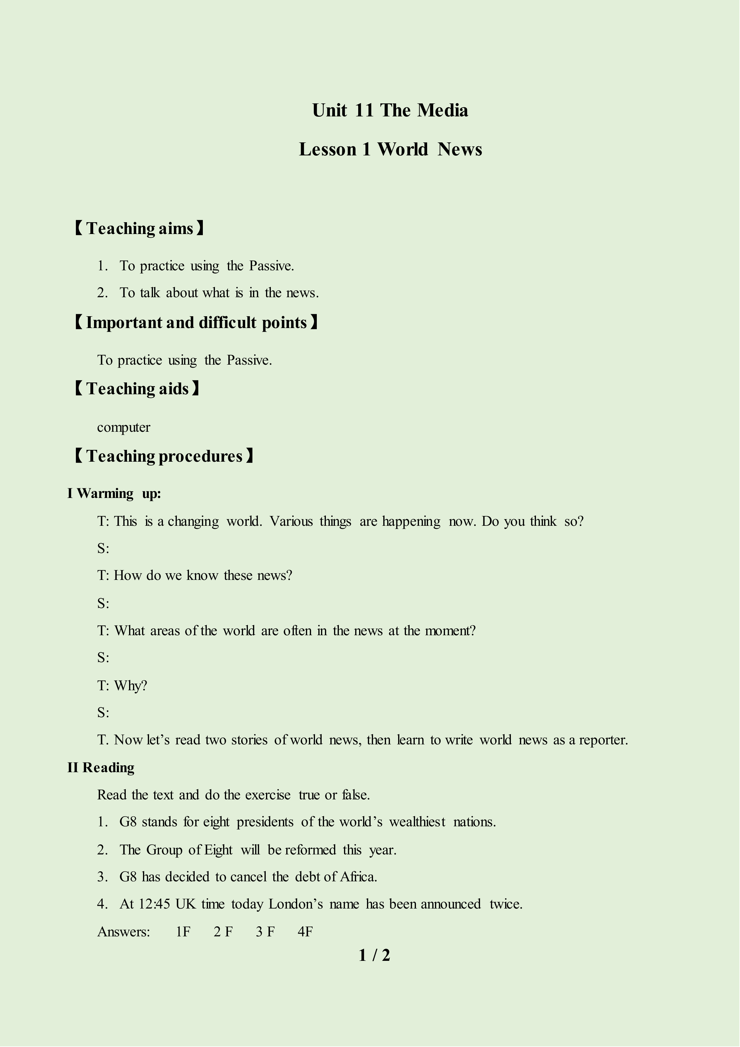 Lesson 1 World News_教案1