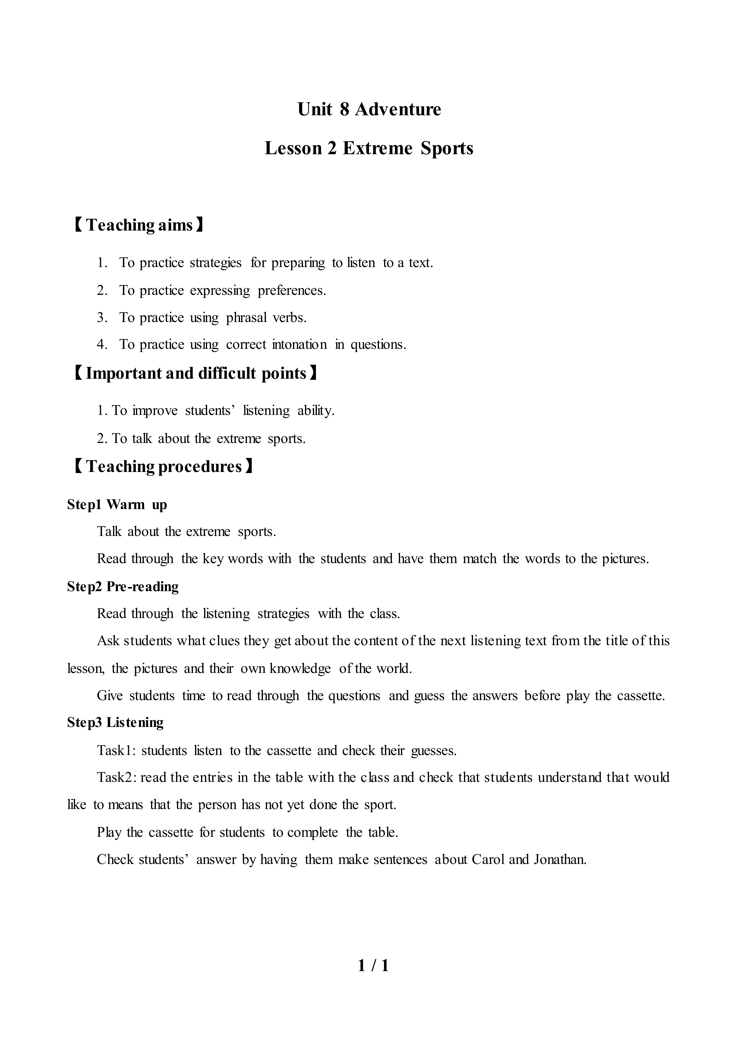 Lesson 2 Extreme Sports_教案1
