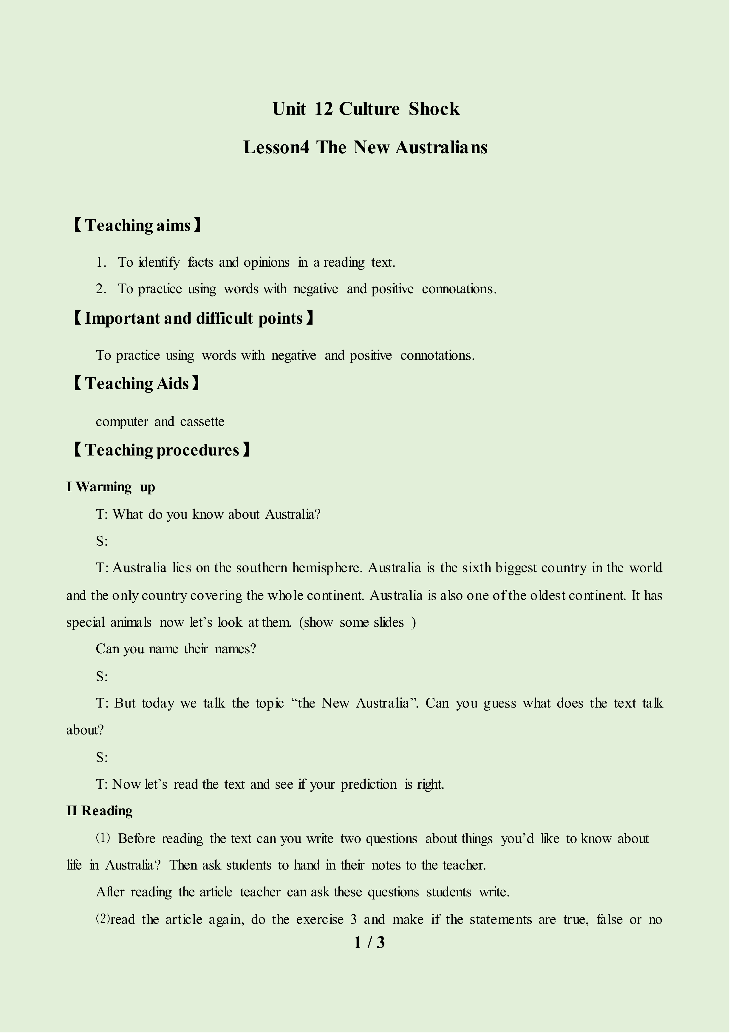 Lesson 4 The New Australians_教案1