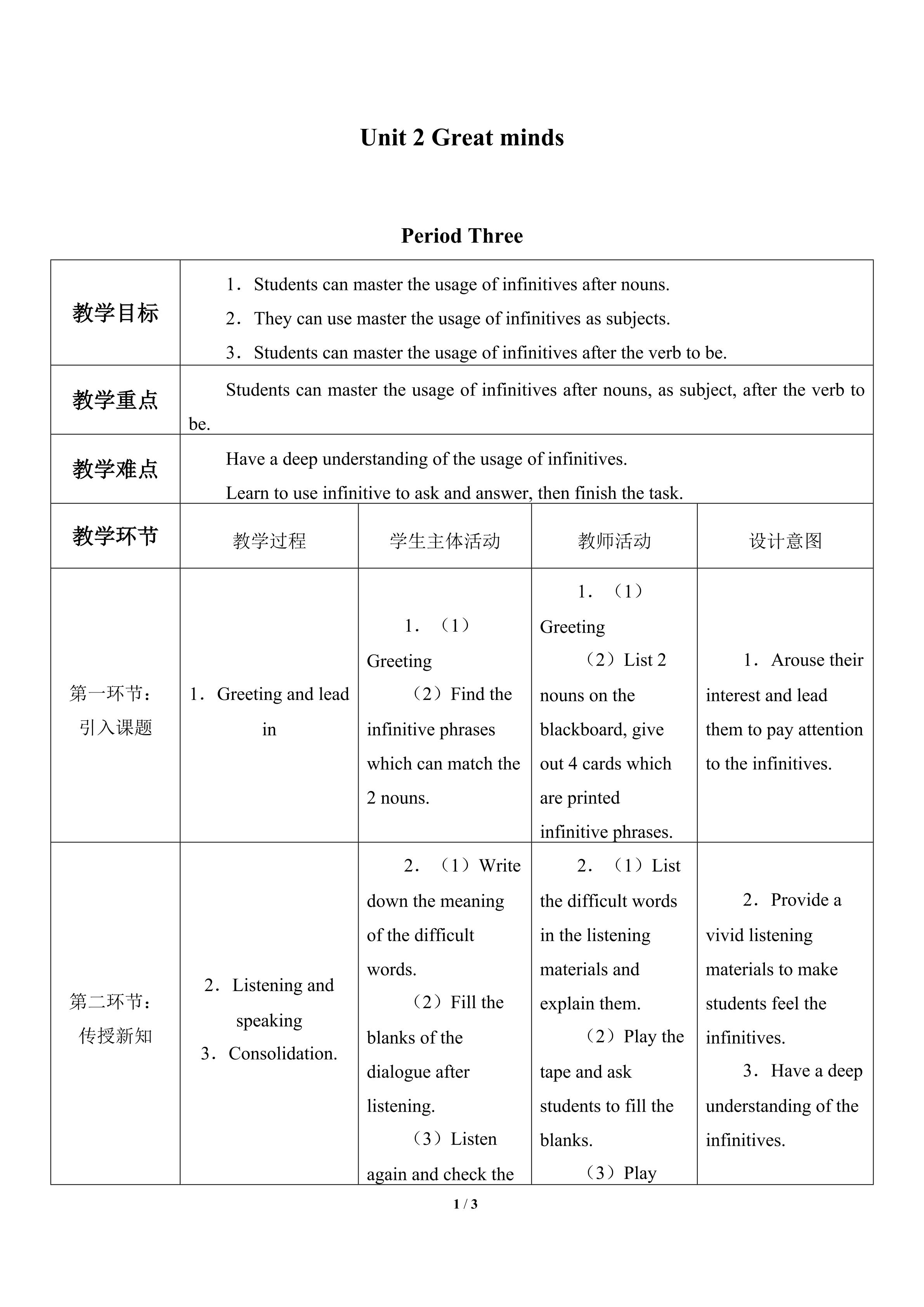 Unit  2  Great minds_教案3