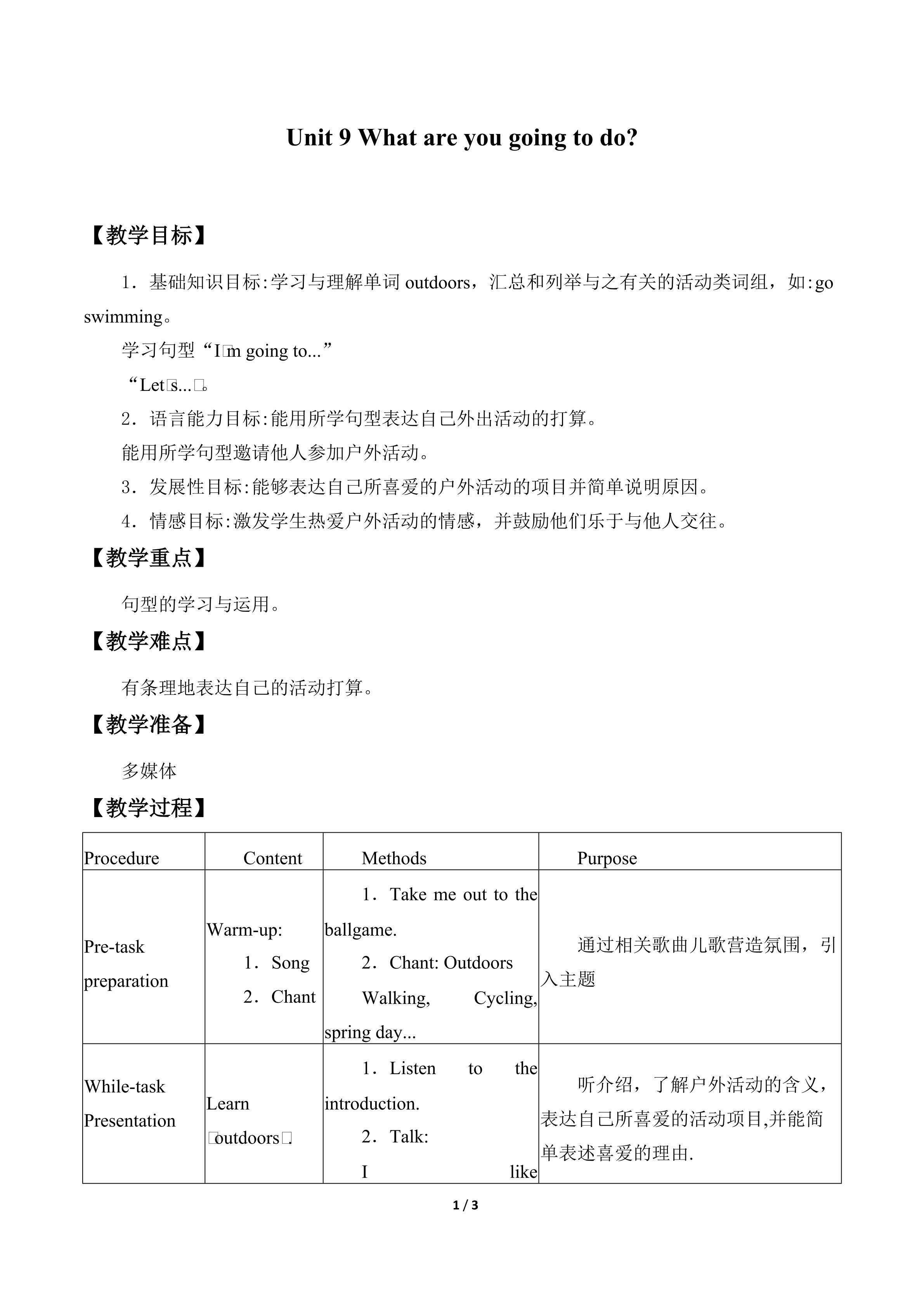 Unit 9 What are you going to do ?_教案1