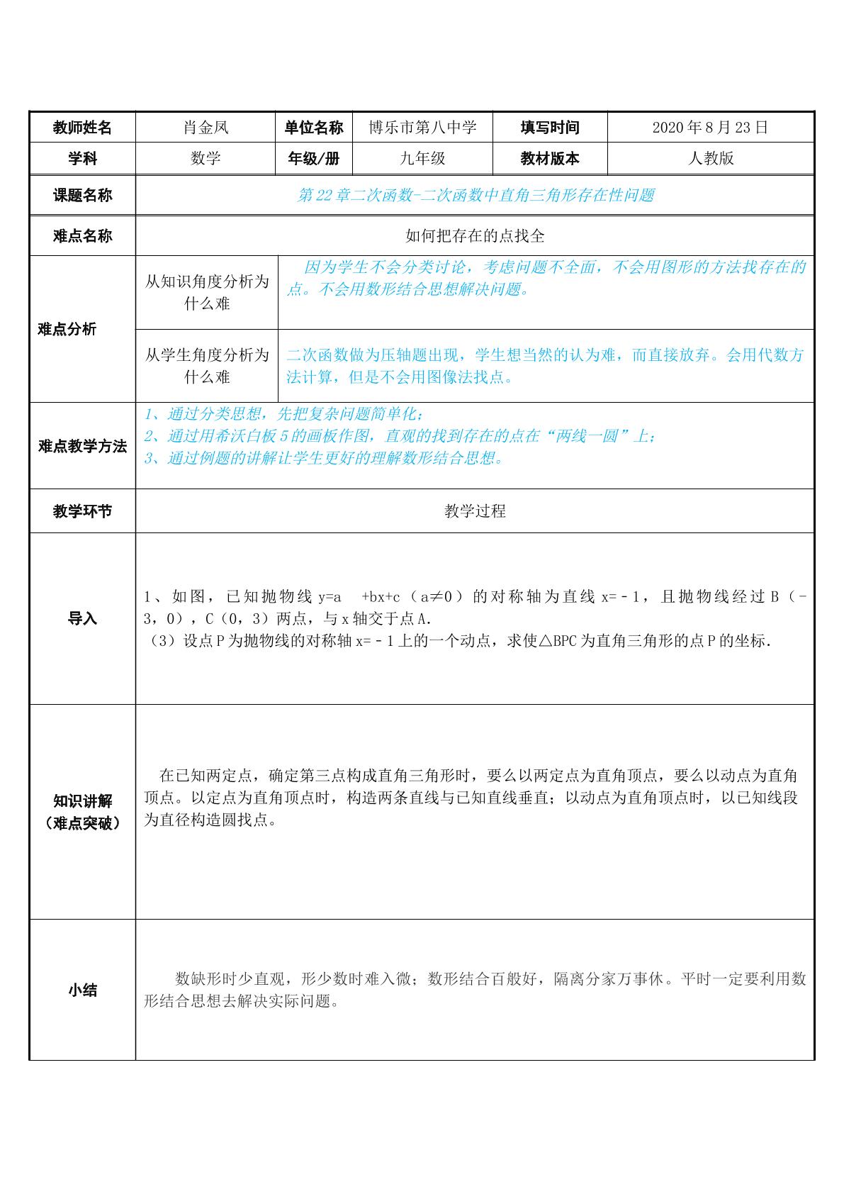 二次函数中直角三角形的存在性问题