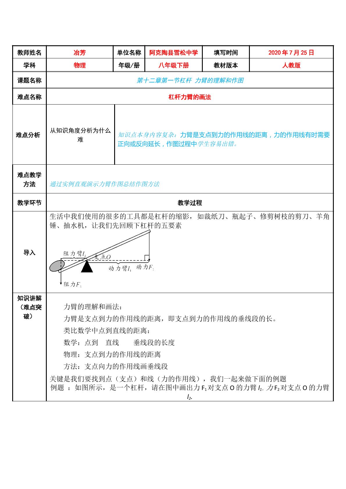 杠杆力臂的理解和作图