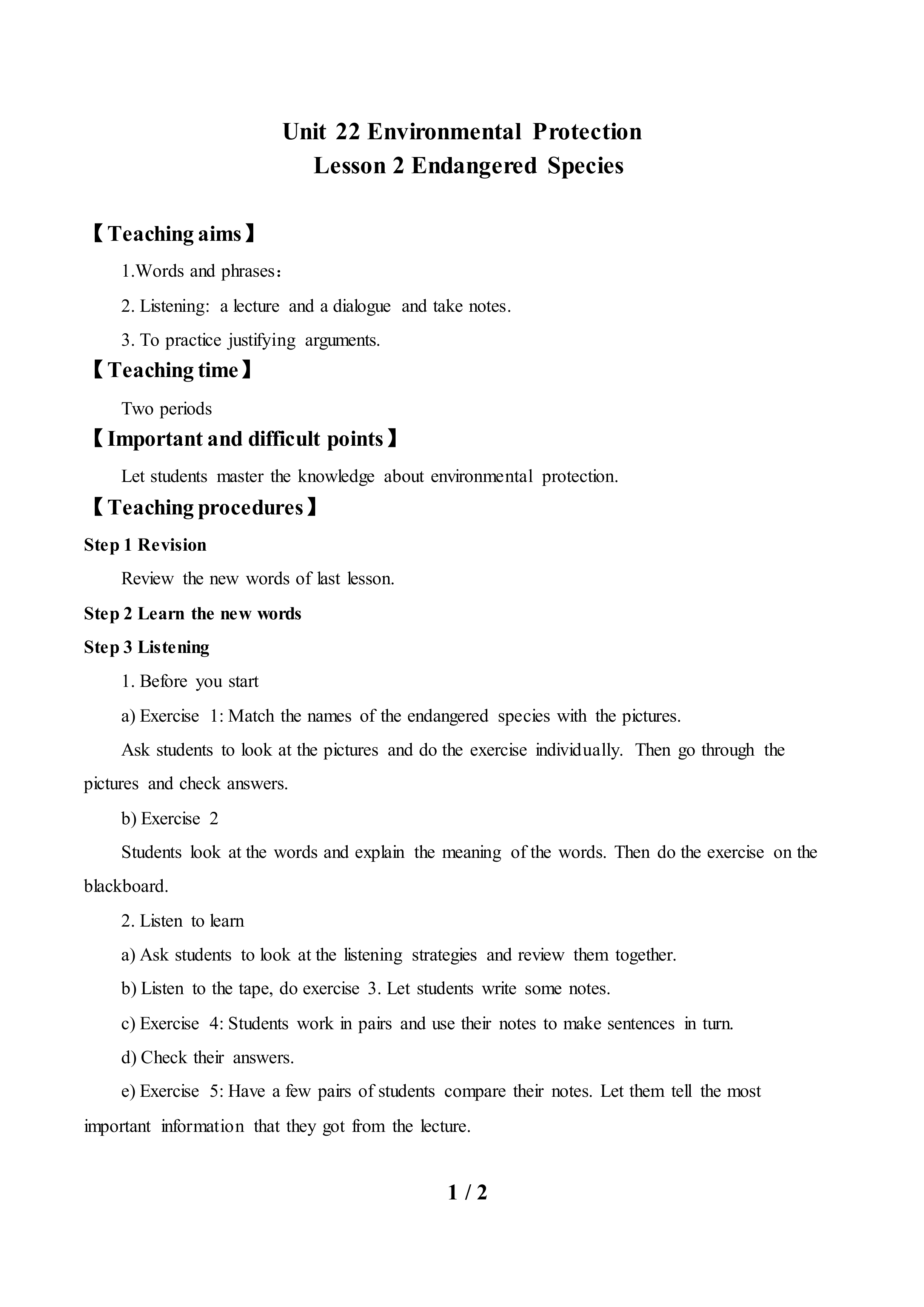 Lesson 2 Endangered Species_教案1