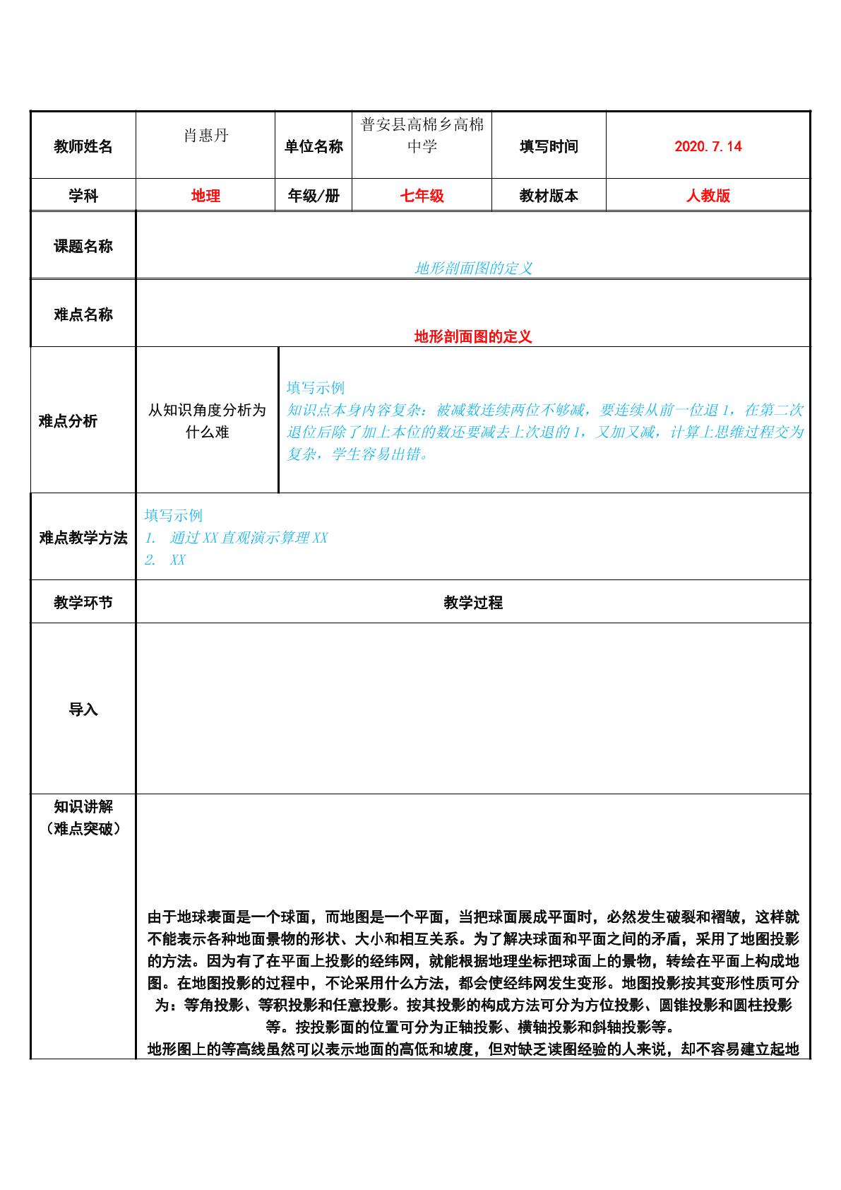 地形剖面图的定义