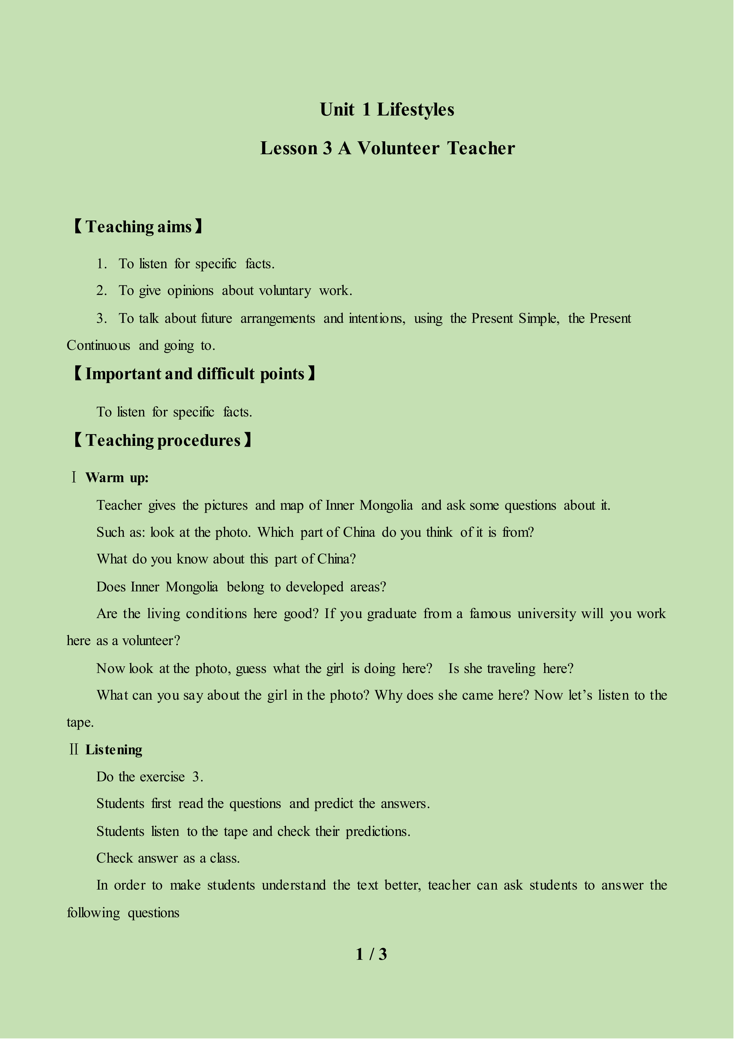 Lesson 3 A Volunteer Teacher_教案2