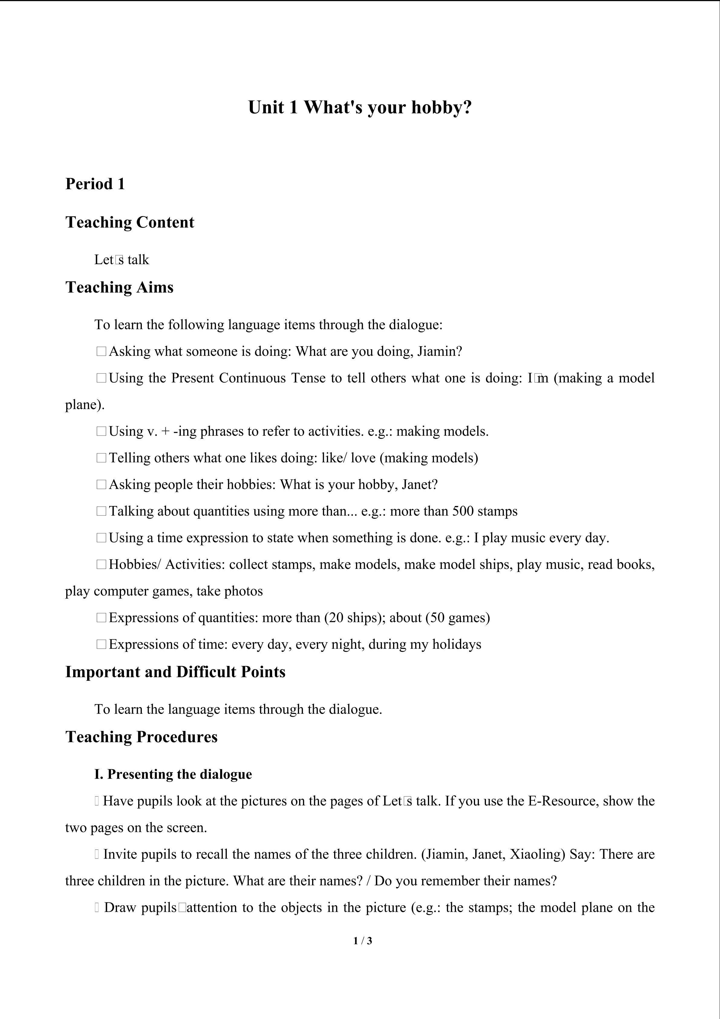 Unit 1 What's your hobby?_教案2