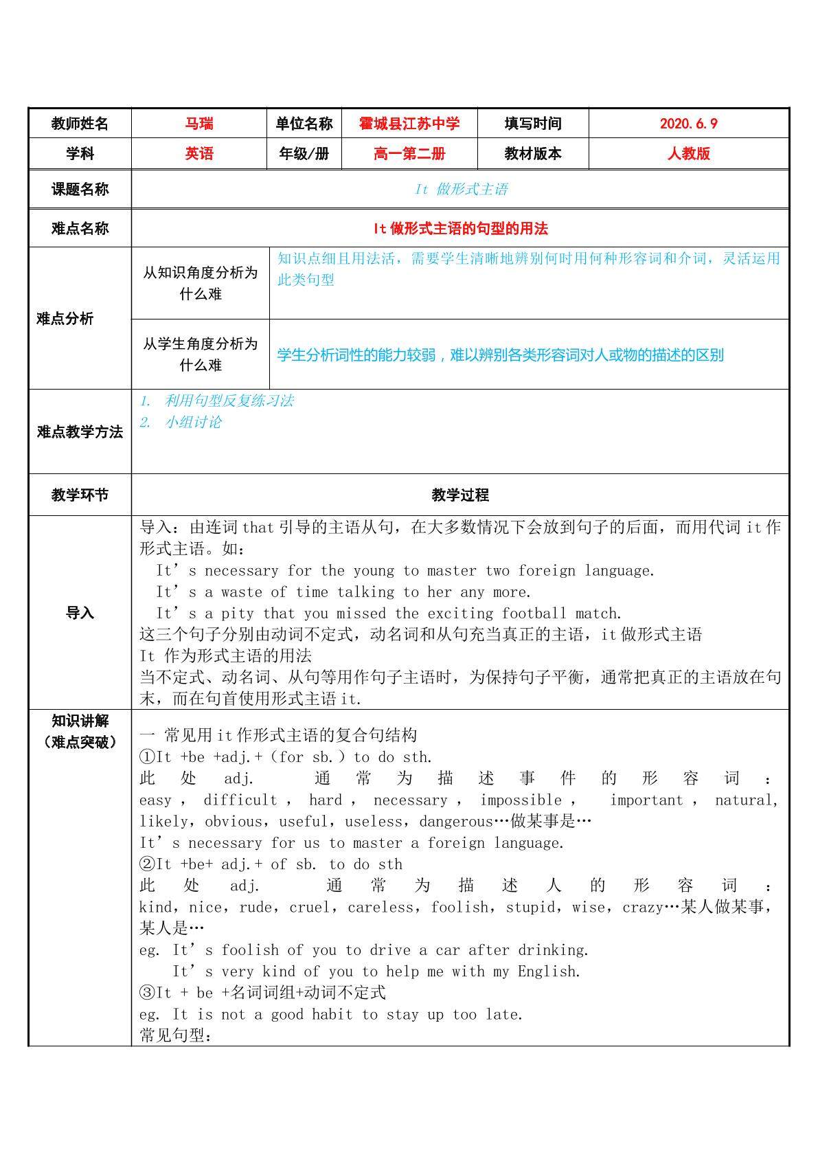It做形式主语