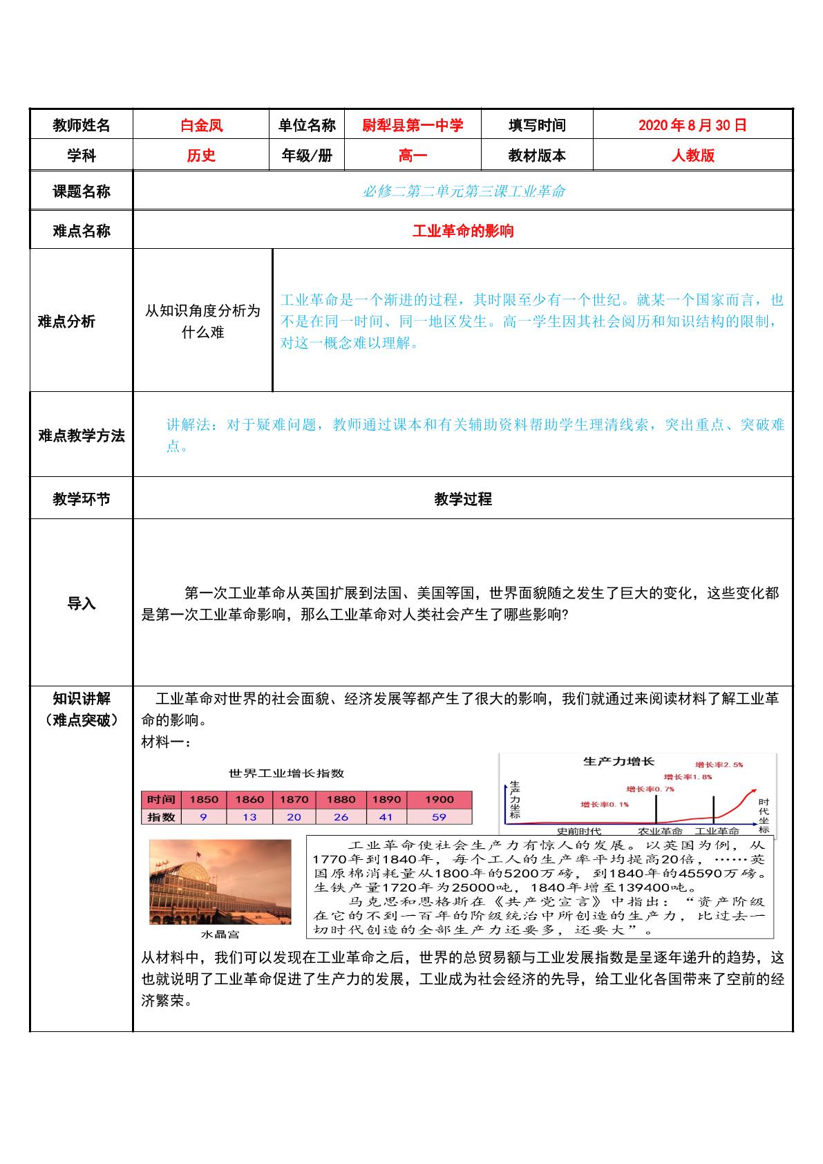 工业革命的影响（示范课例）