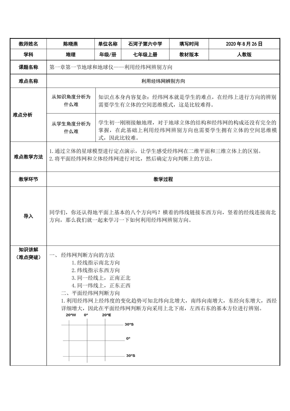 利用经纬网辨别方向