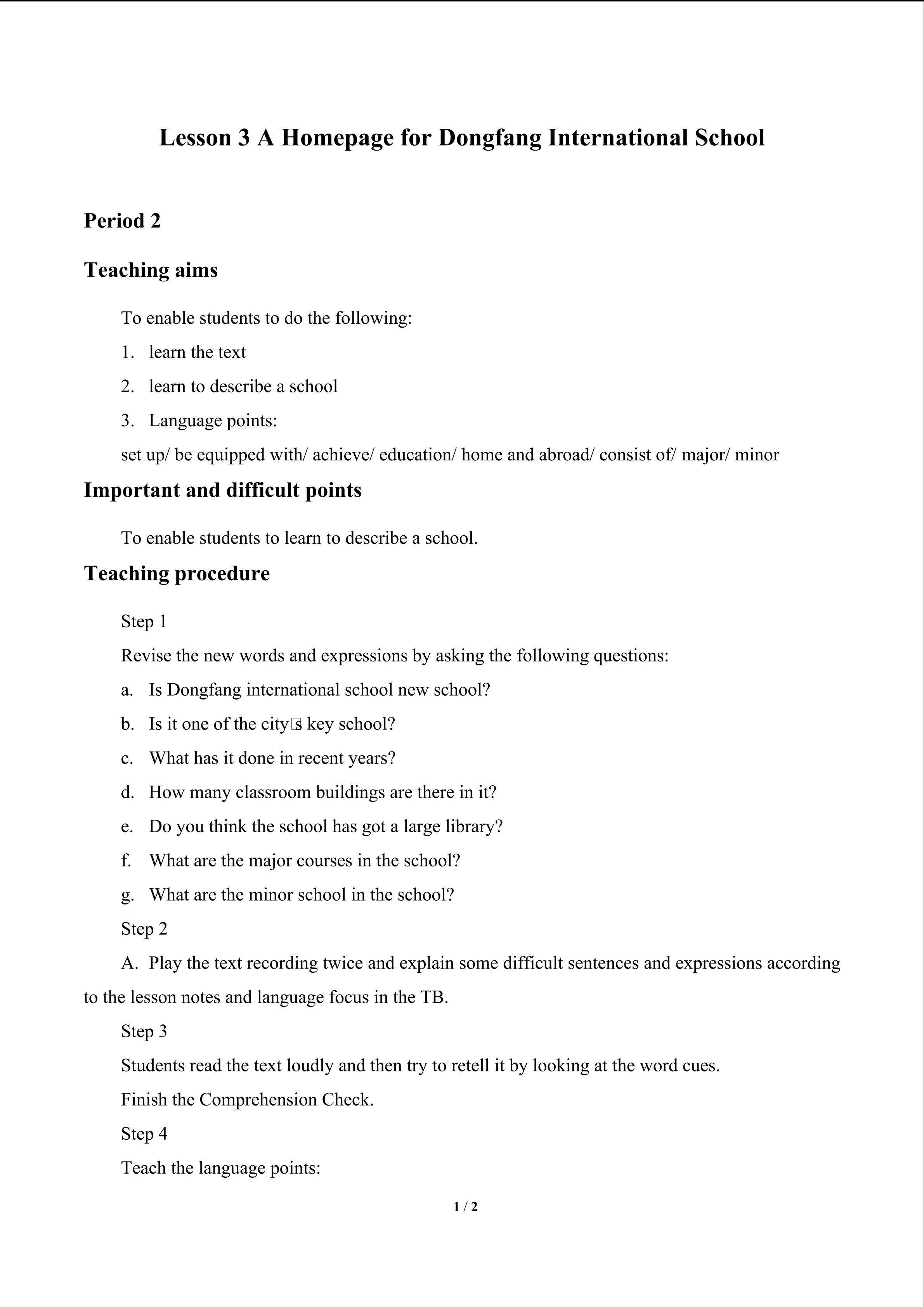 Lesson 3 A Homepage for Dongfang International School_教案3