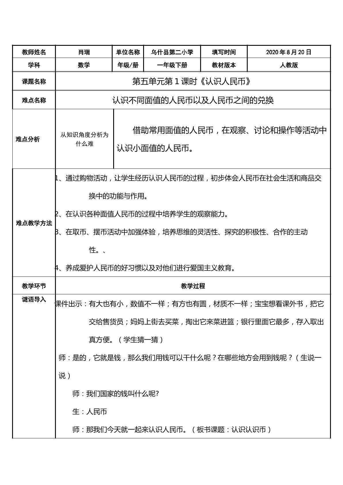 认识人民币