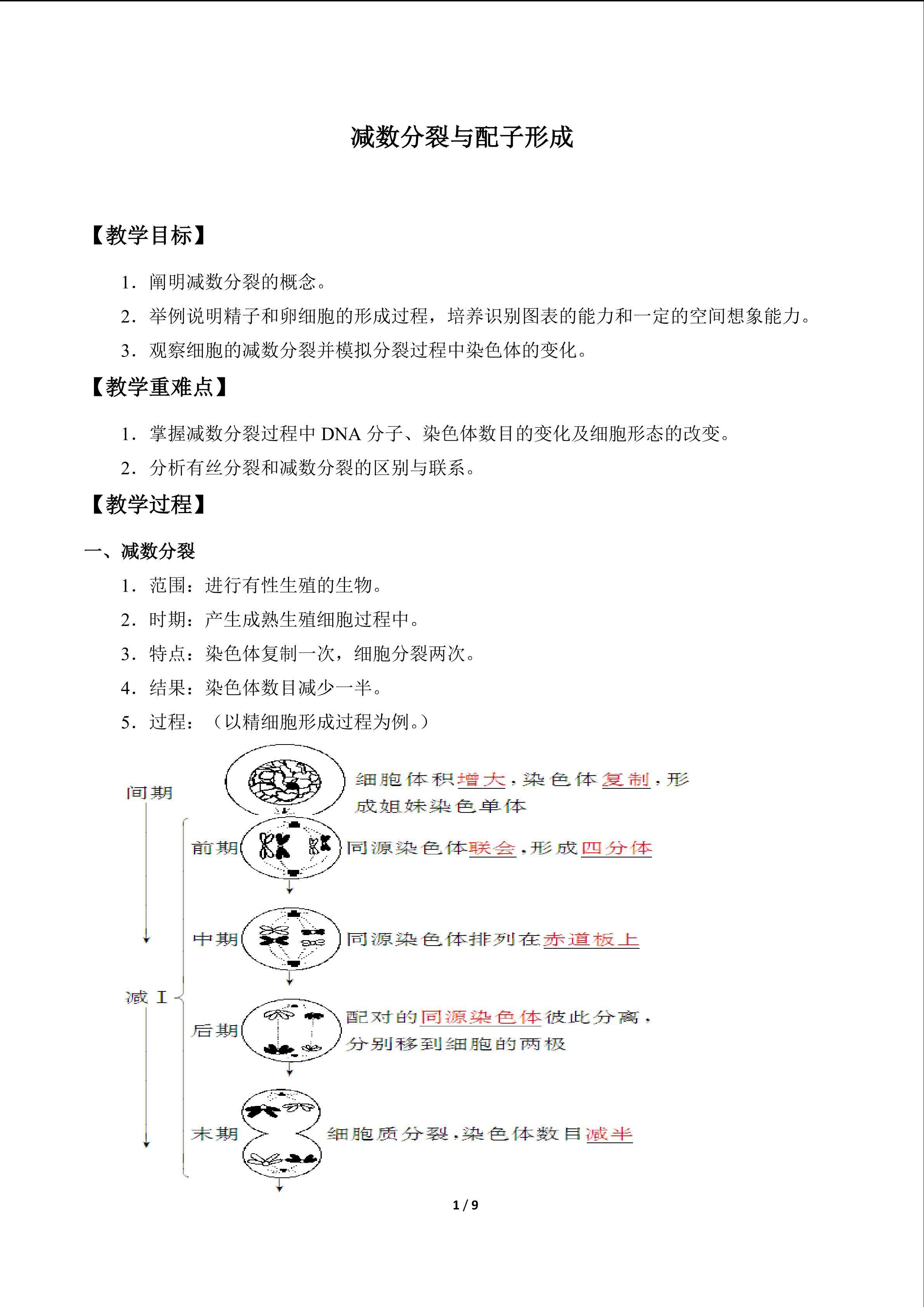减数分裂与配子形成_教案1