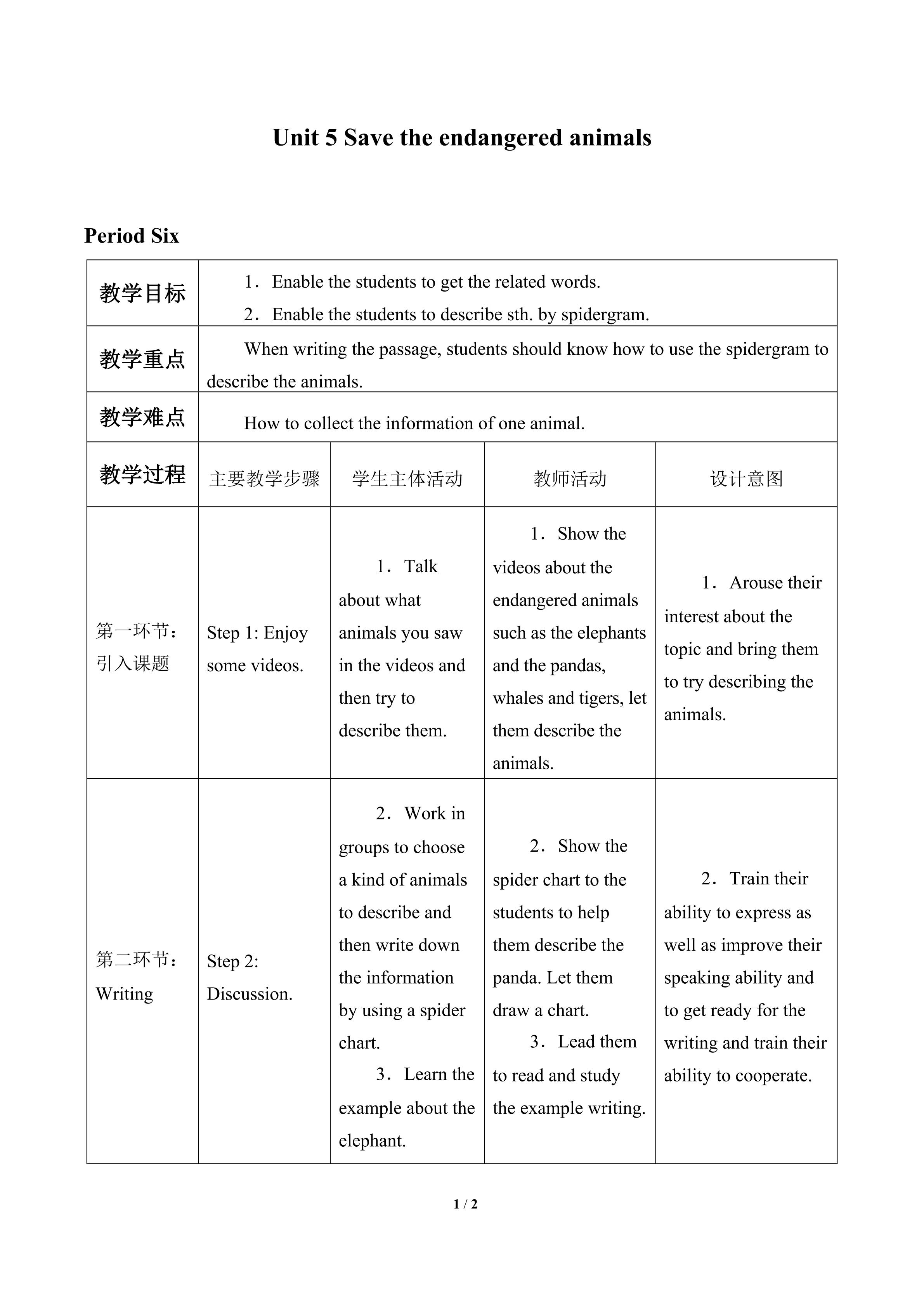 Unit 5  Save the endangered animals_教案6