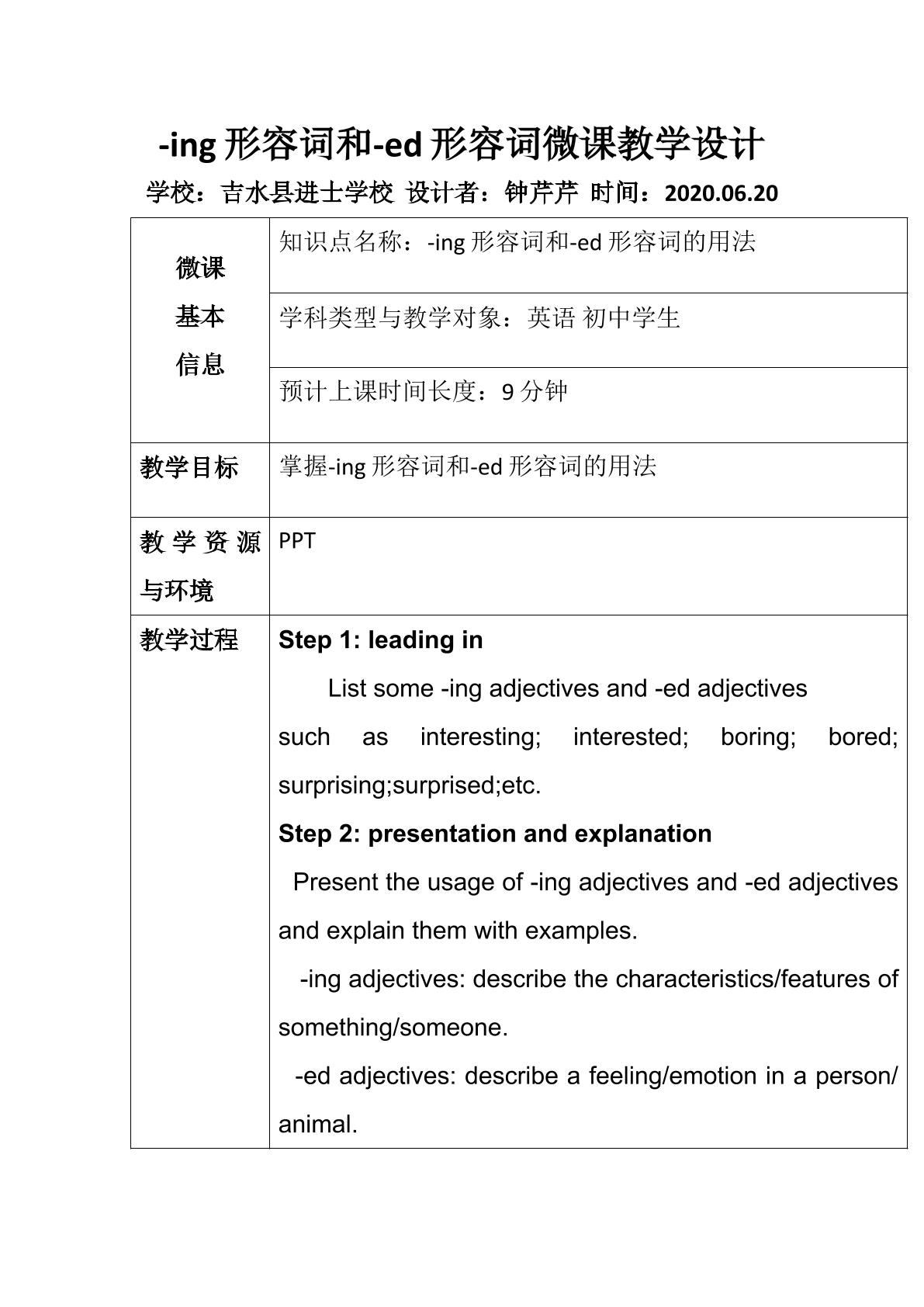 -ing adjectives and -ed adjectives