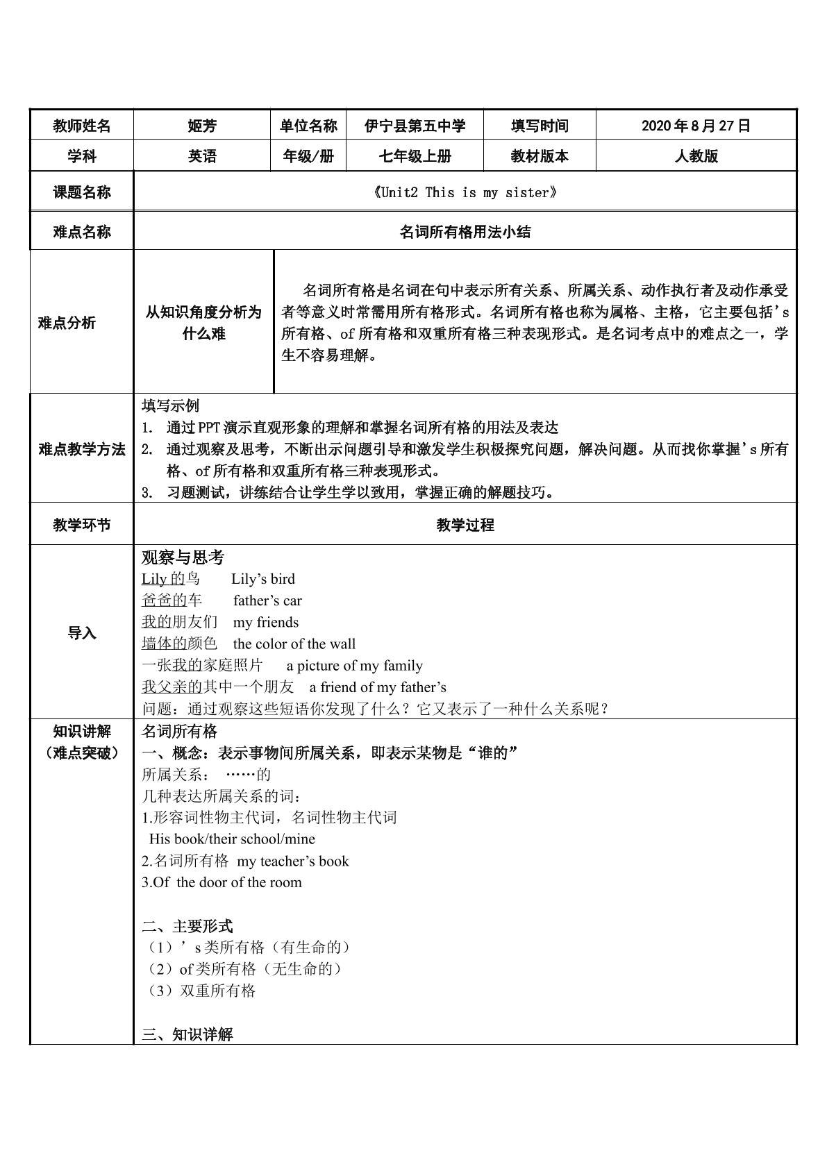 名词所有格知识讲解