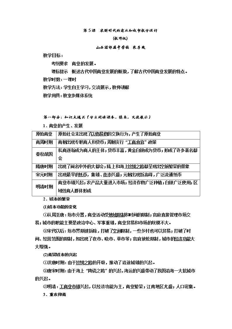 第5课　农耕时代的商业与城市