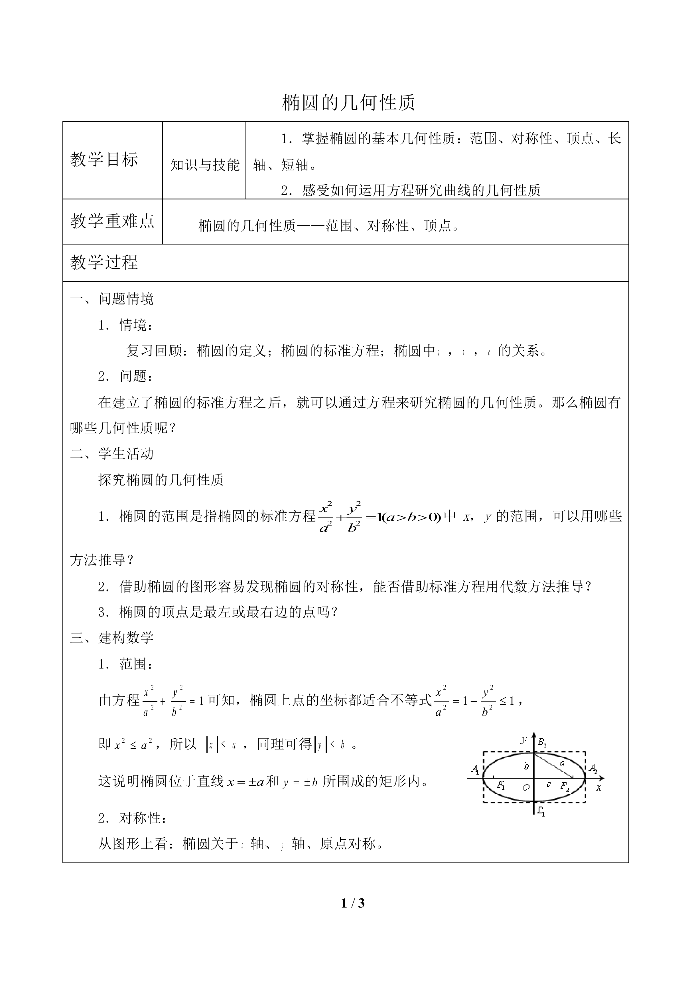 椭圆的几何性质_教案1