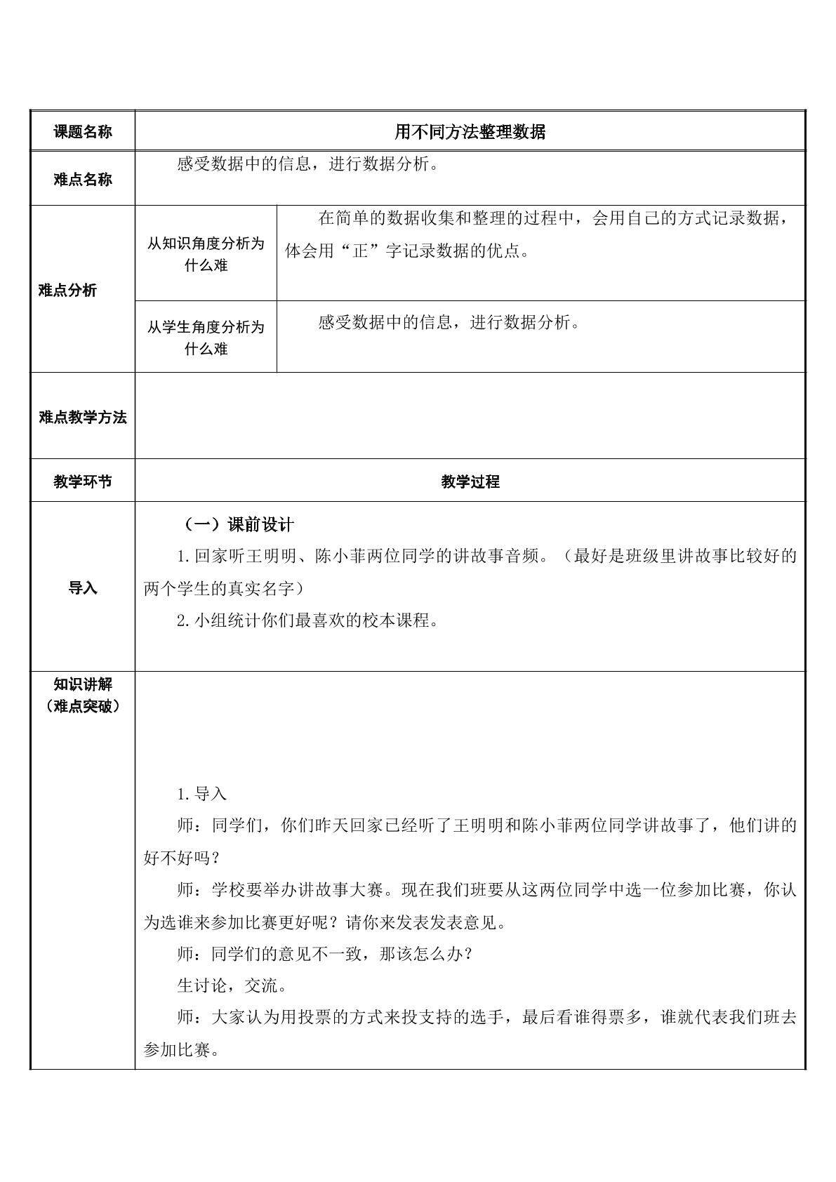 用不同方法整理数据