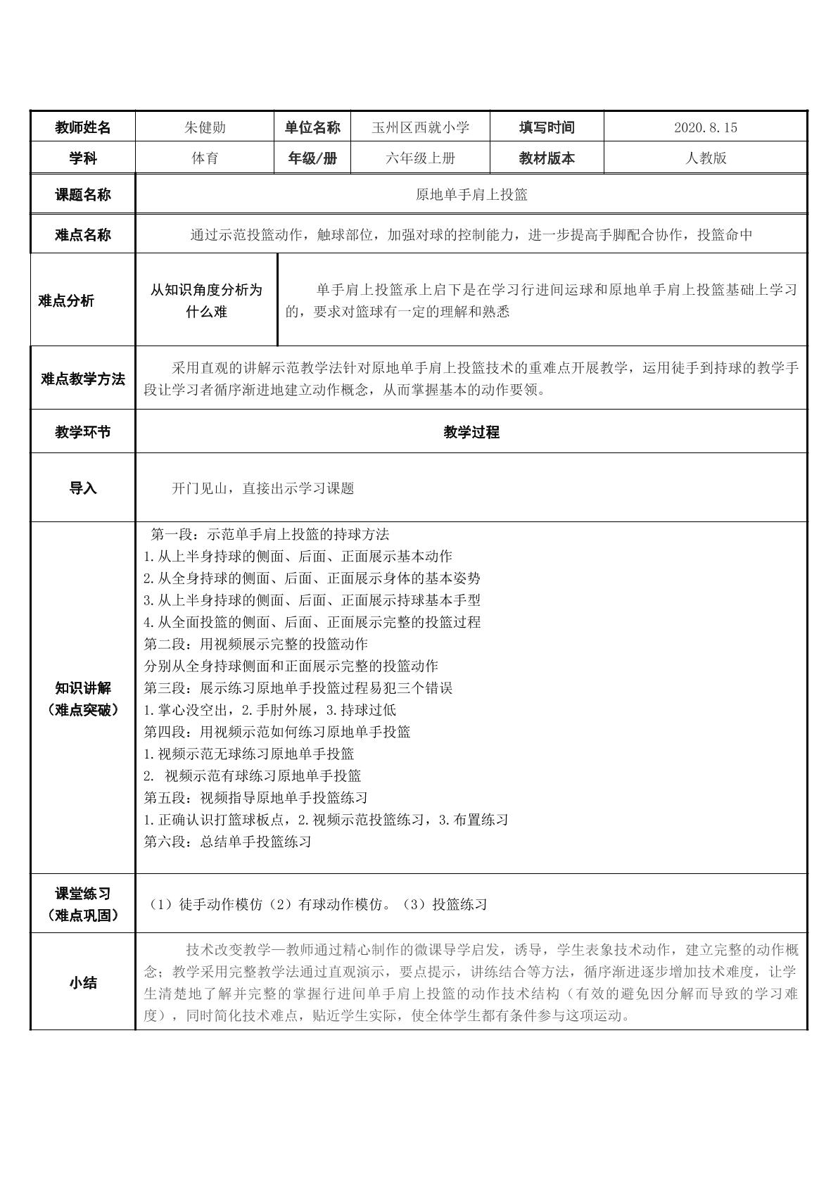 原地单手肩上投篮