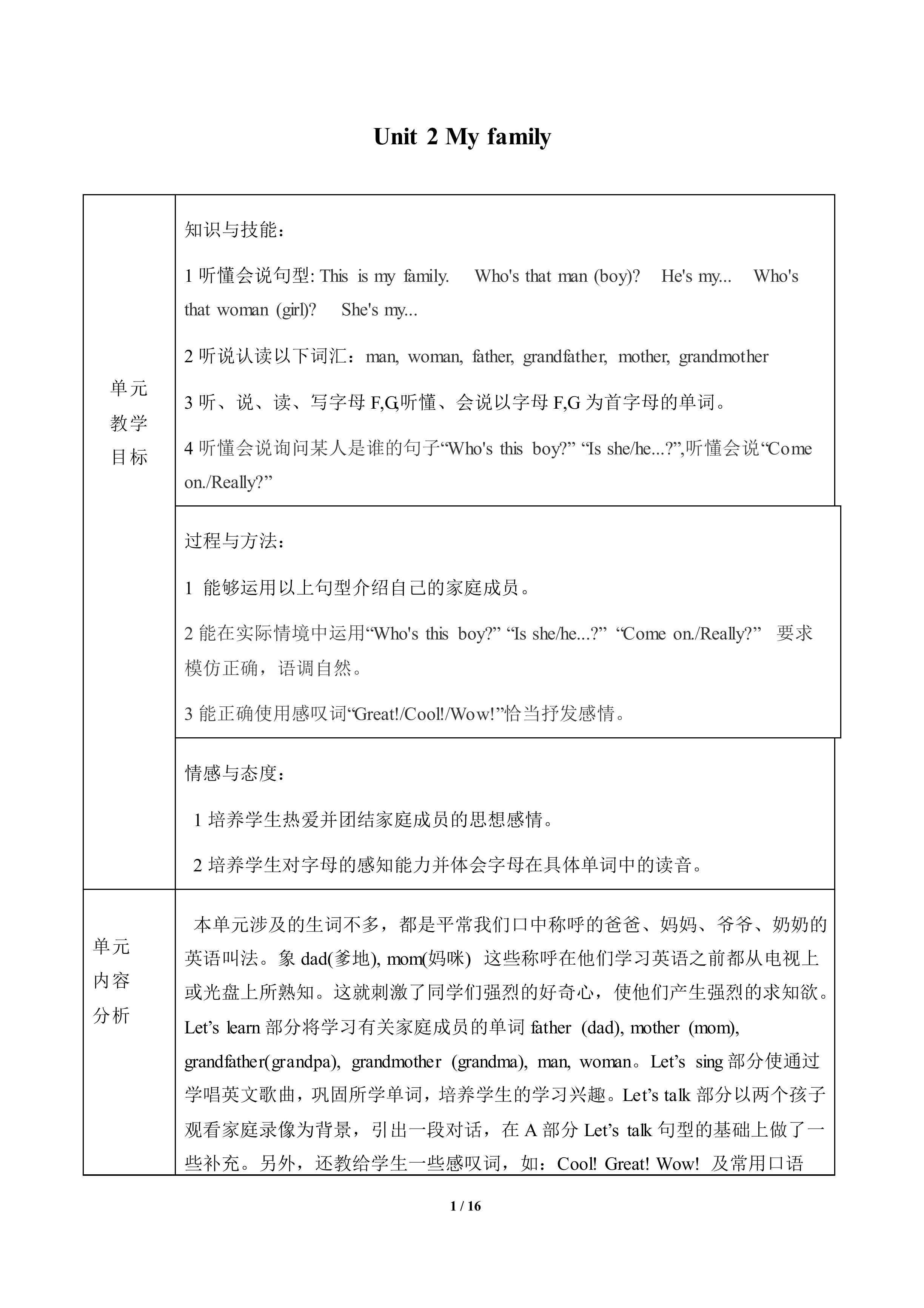 Unit 2 My family_教案1