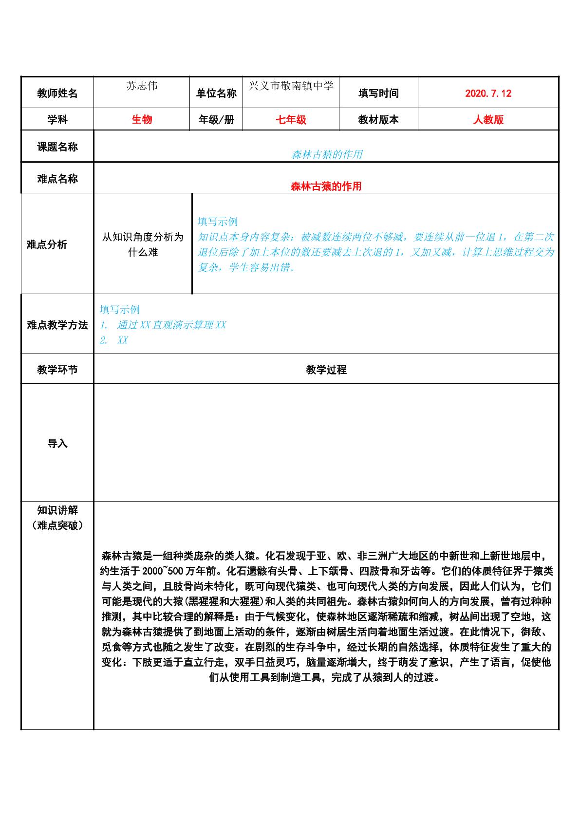 森林古猿的作用