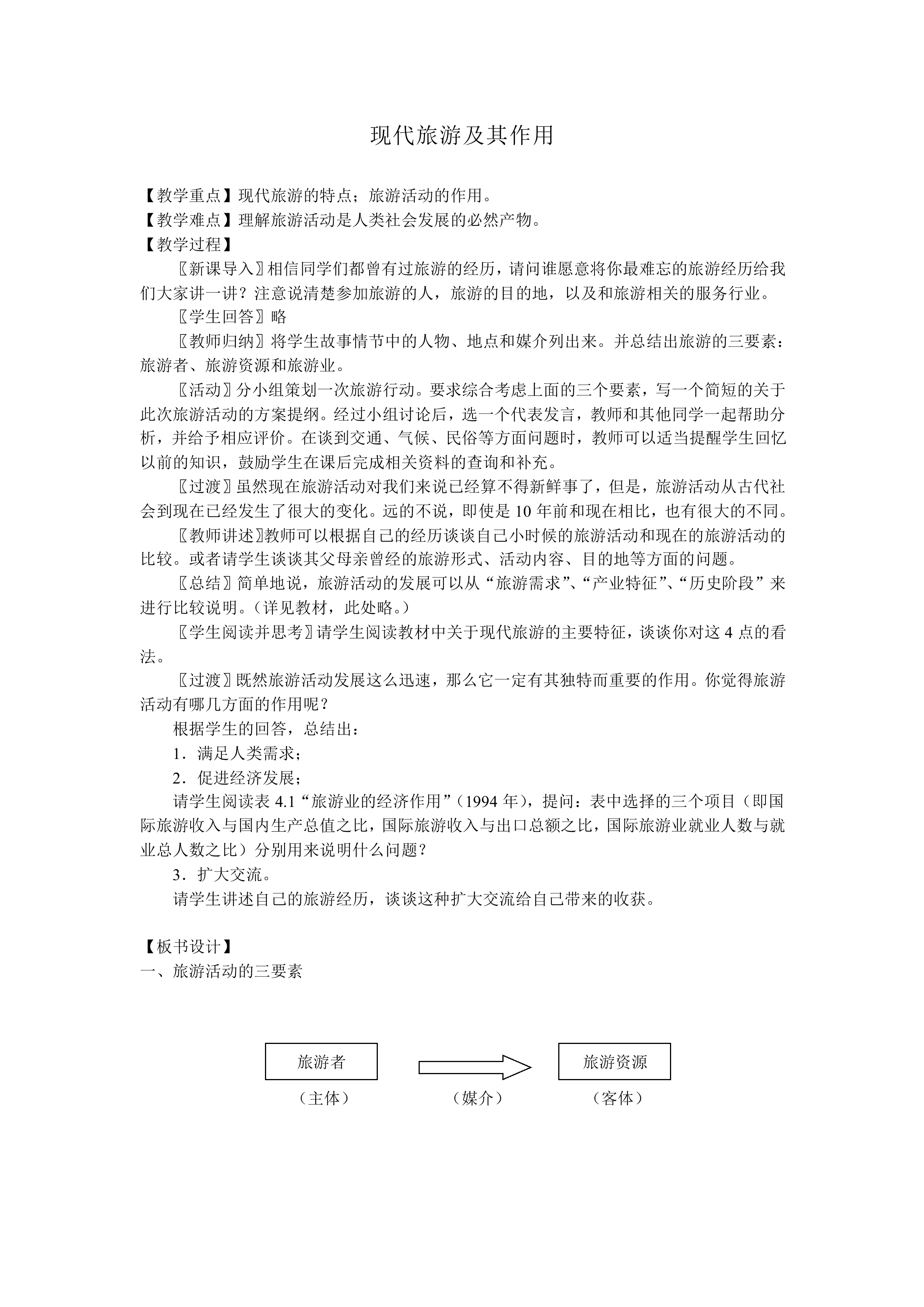 现代旅游及其作用_教案1
