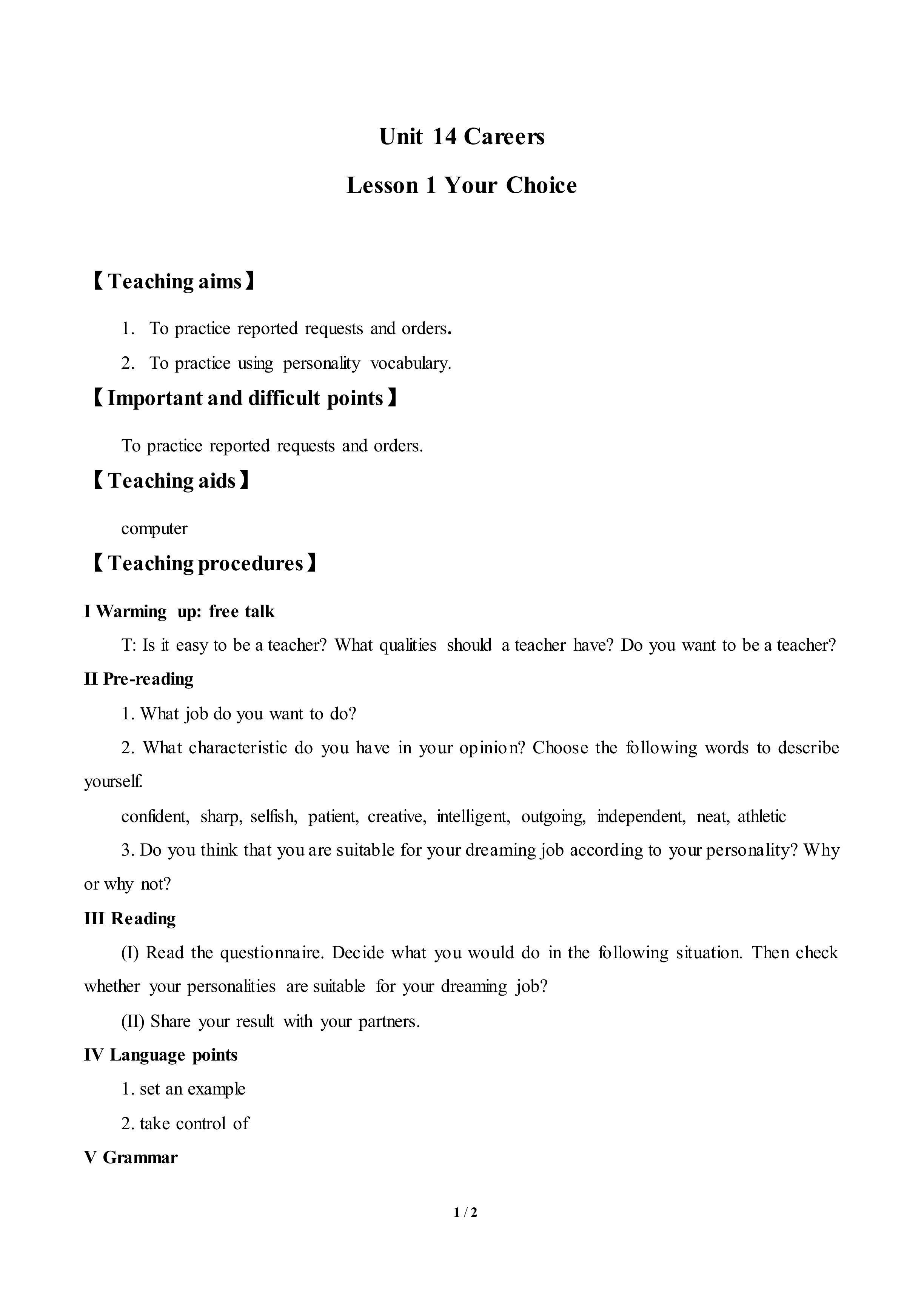 Lesson 1 Your Choice_教案1