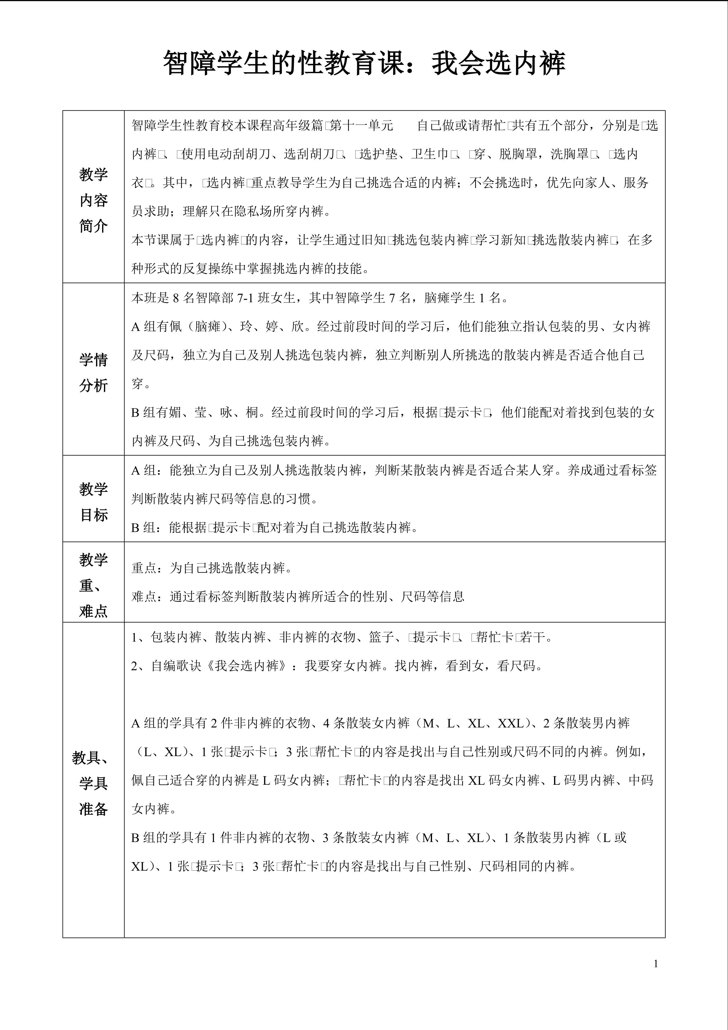 智障学生的性教育课：我会选内裤