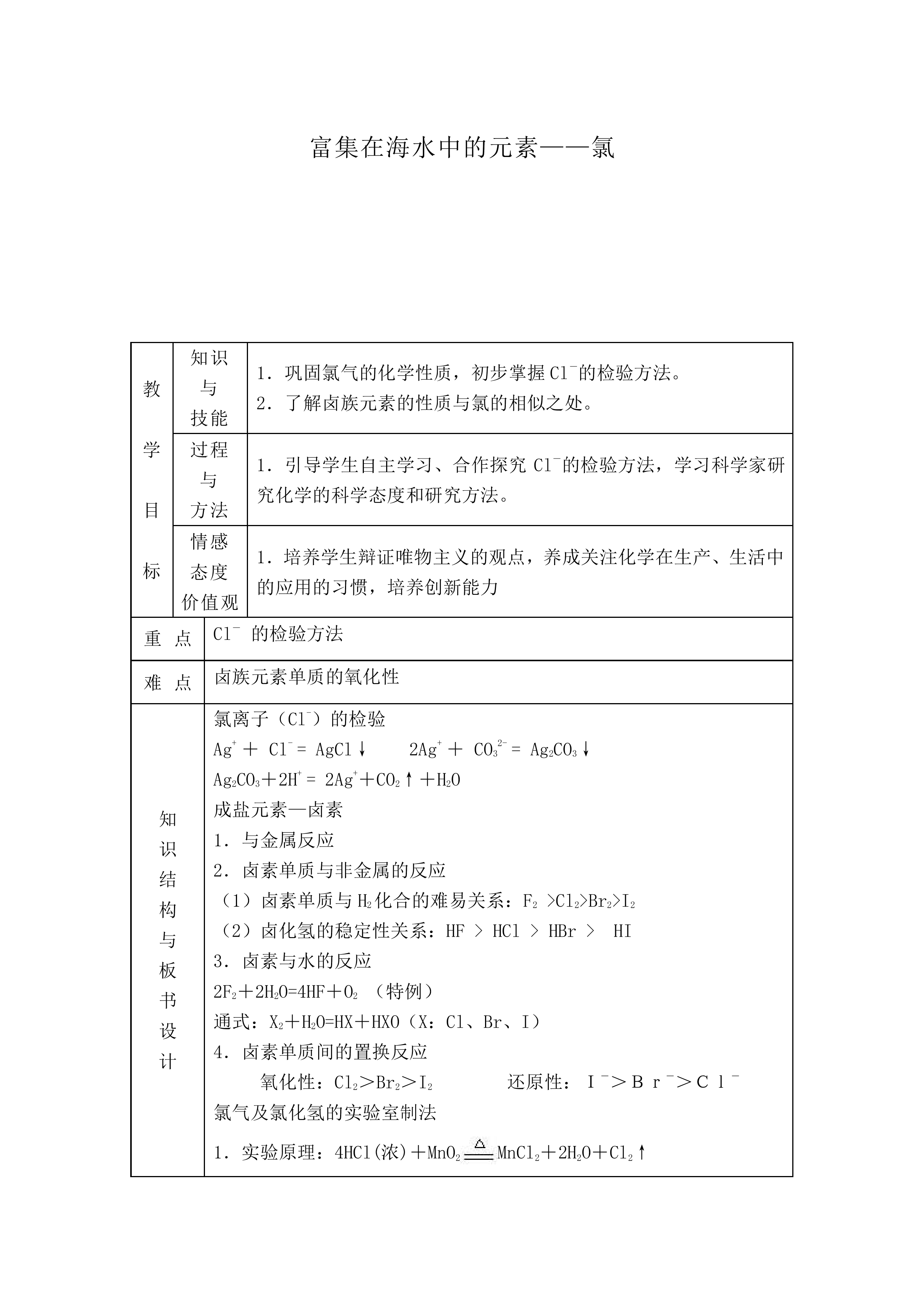 富集在海水中的元素——氯_教案3