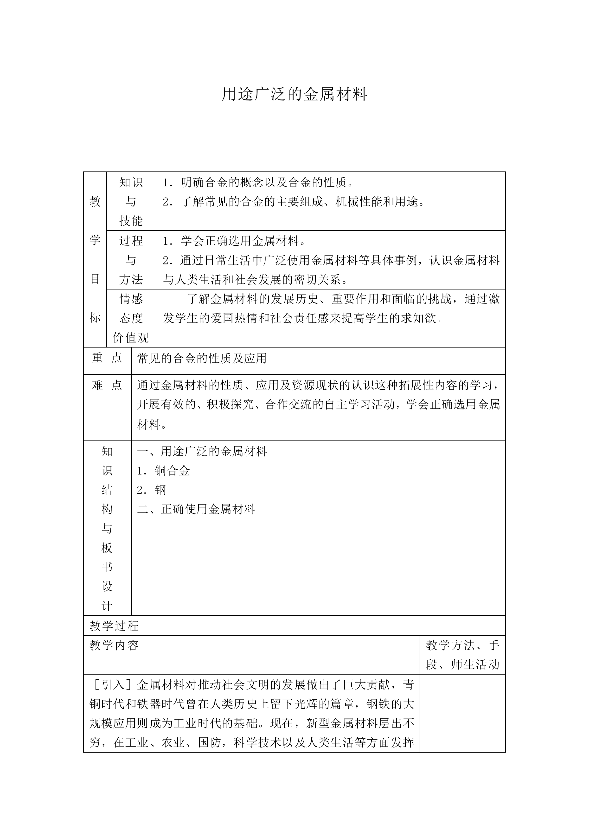 用途广泛的金属材料_教案1