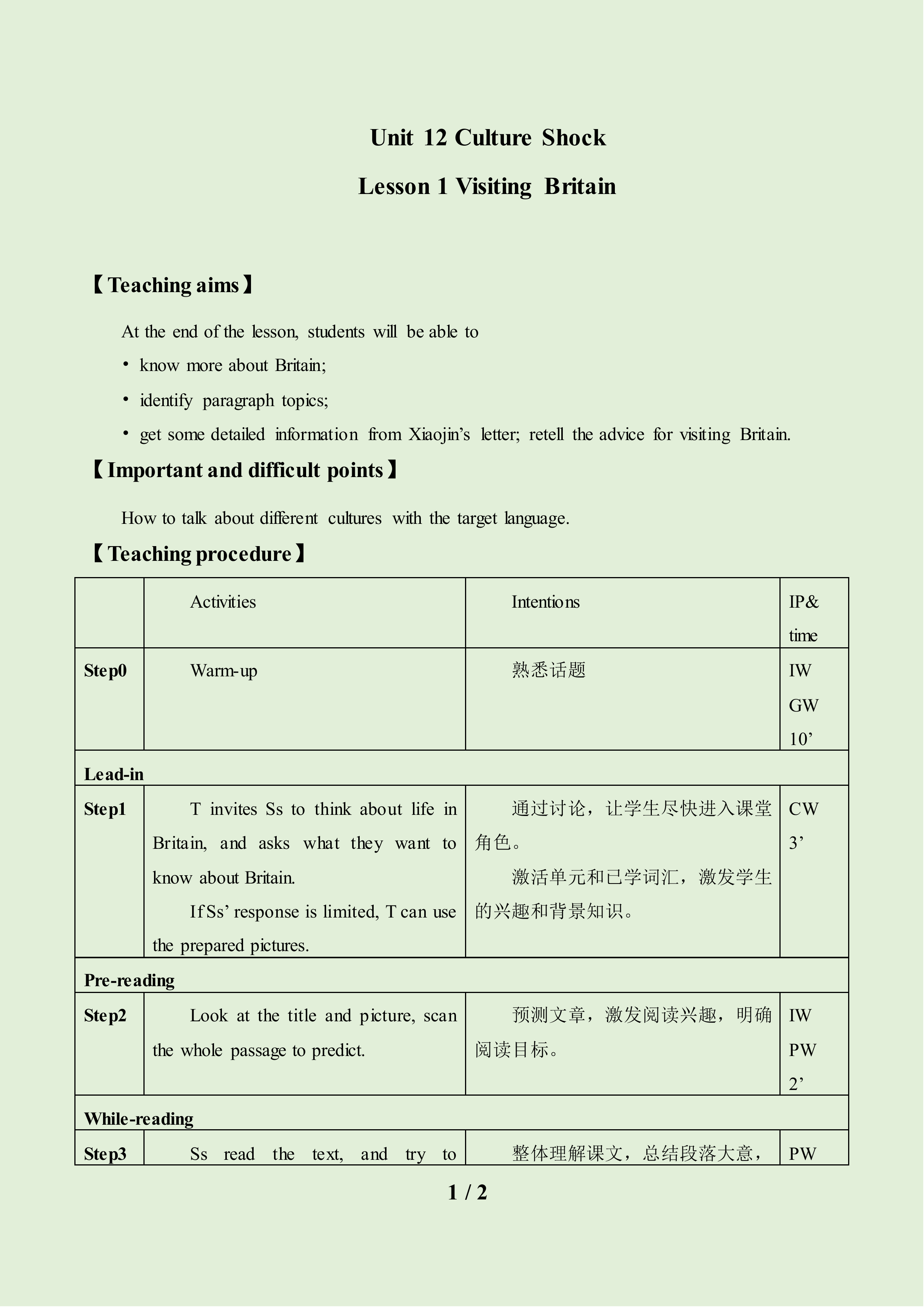 Lesson 1 Visiting Britain_教案2