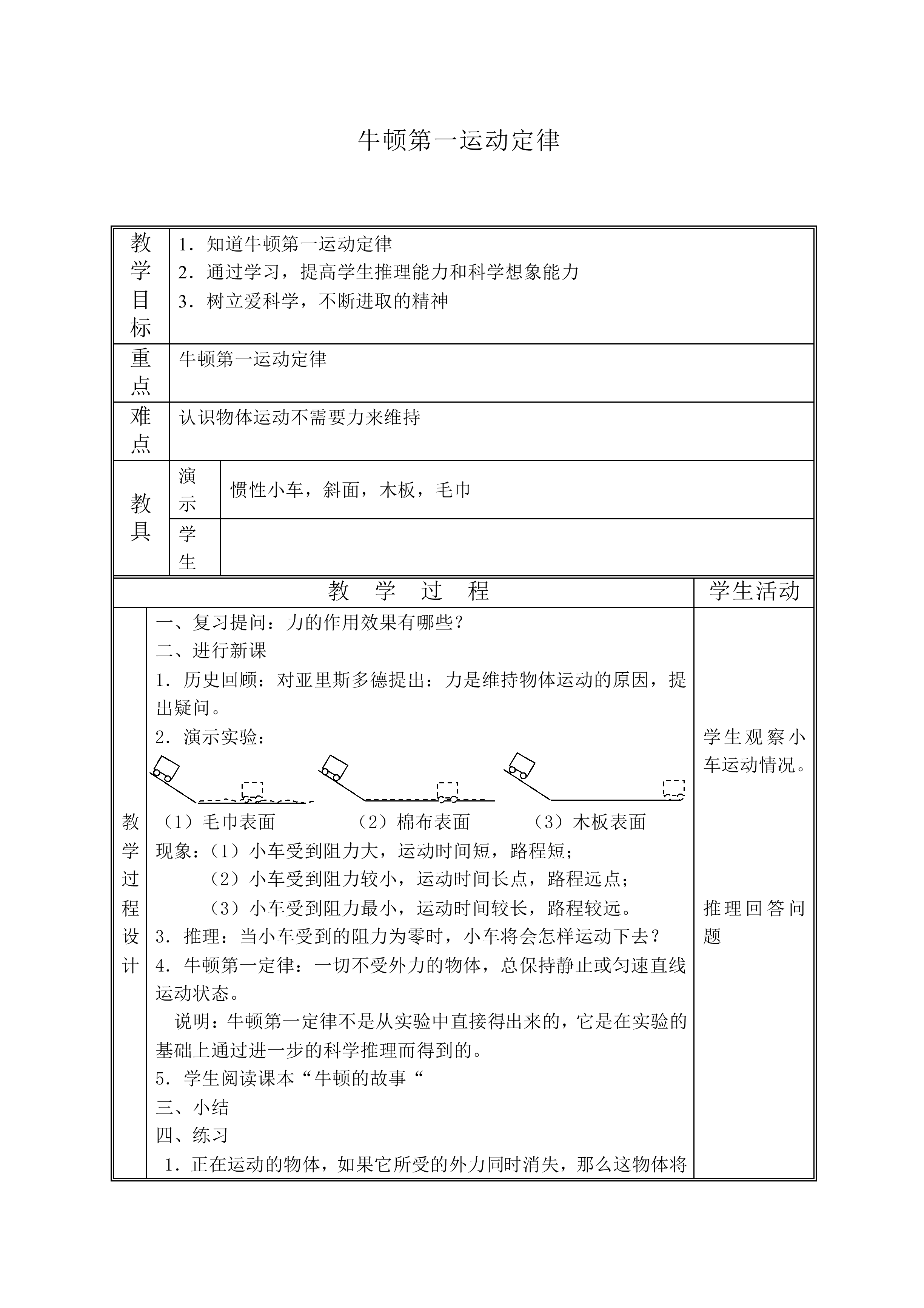 牛顿第一定律_教案2