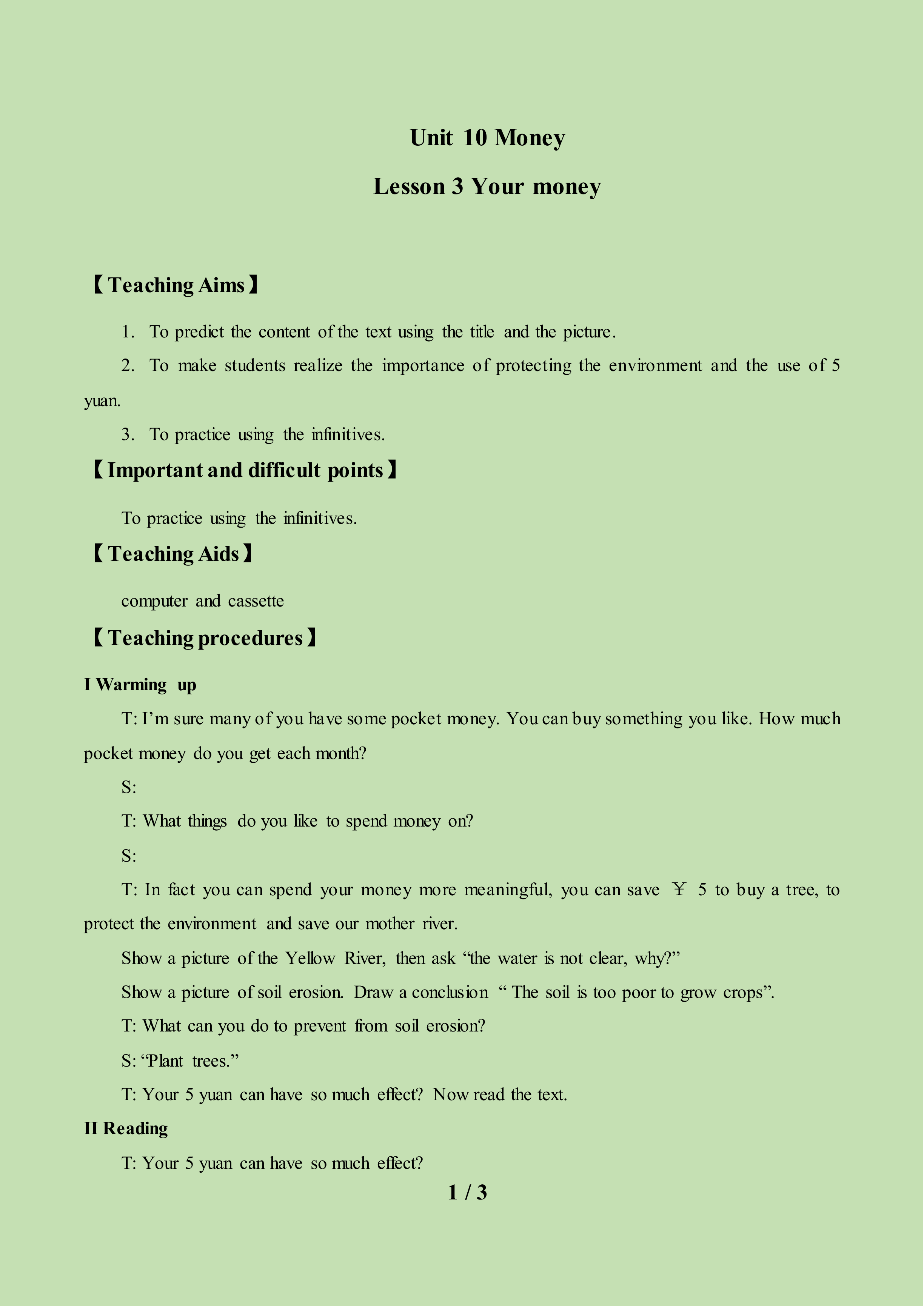 Lesson 3 Your Money_教案1