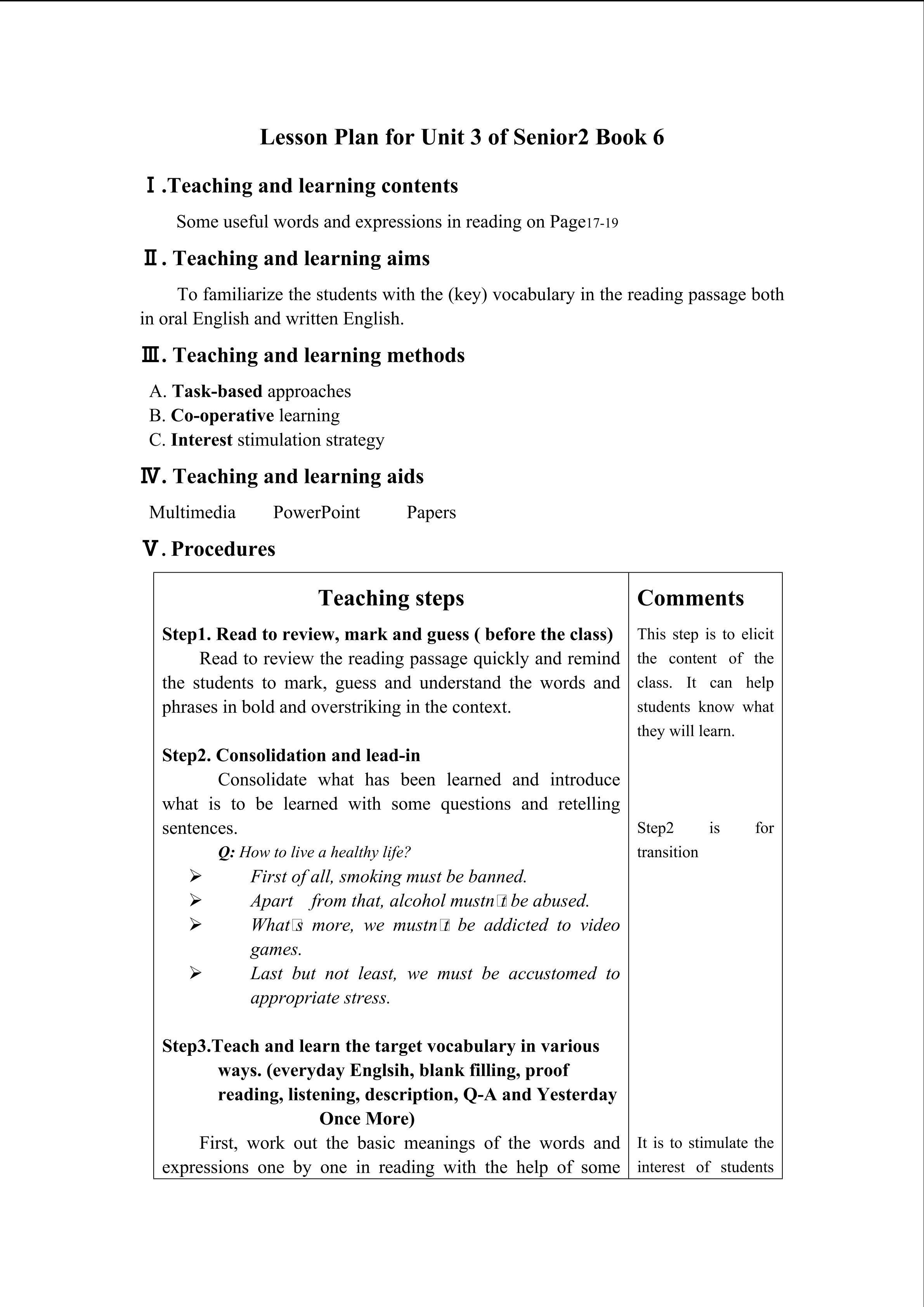 B6U3 Lesson plan