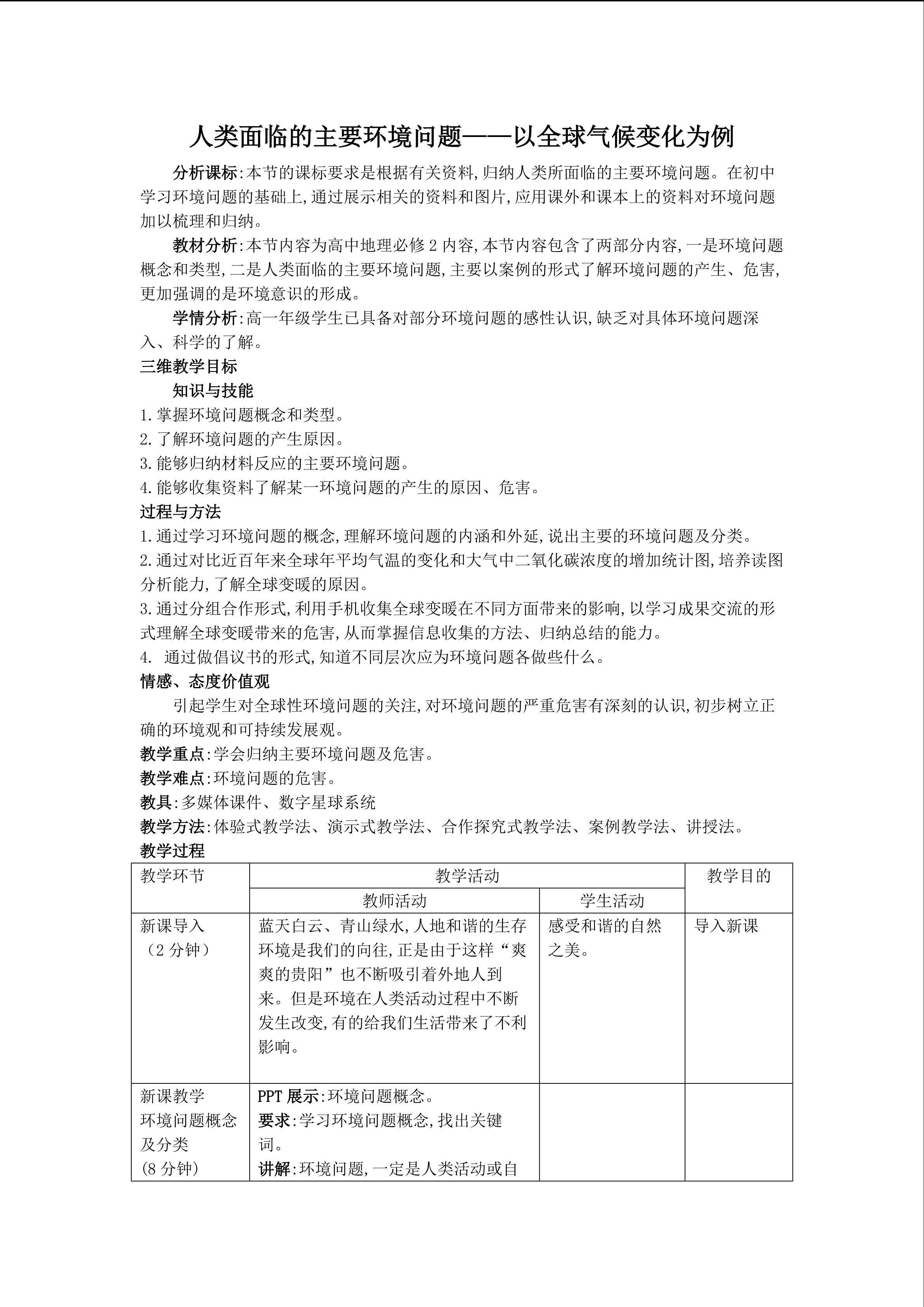 人类面临的主要环境问题----以全球气候变化为例