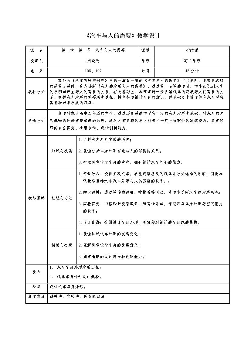 一、汽车与人的需要