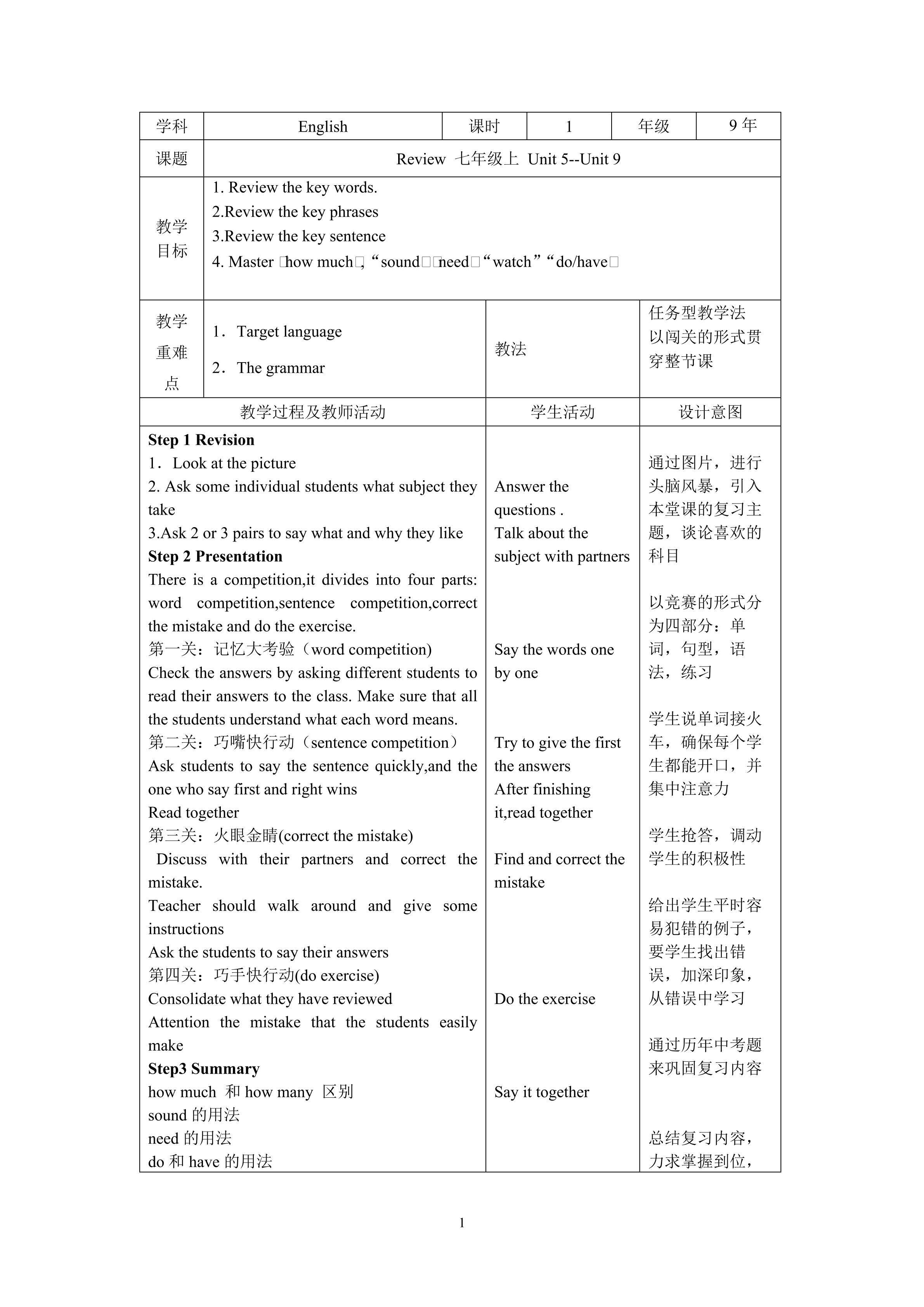 Review 七上 Unit 5~Unit 9
