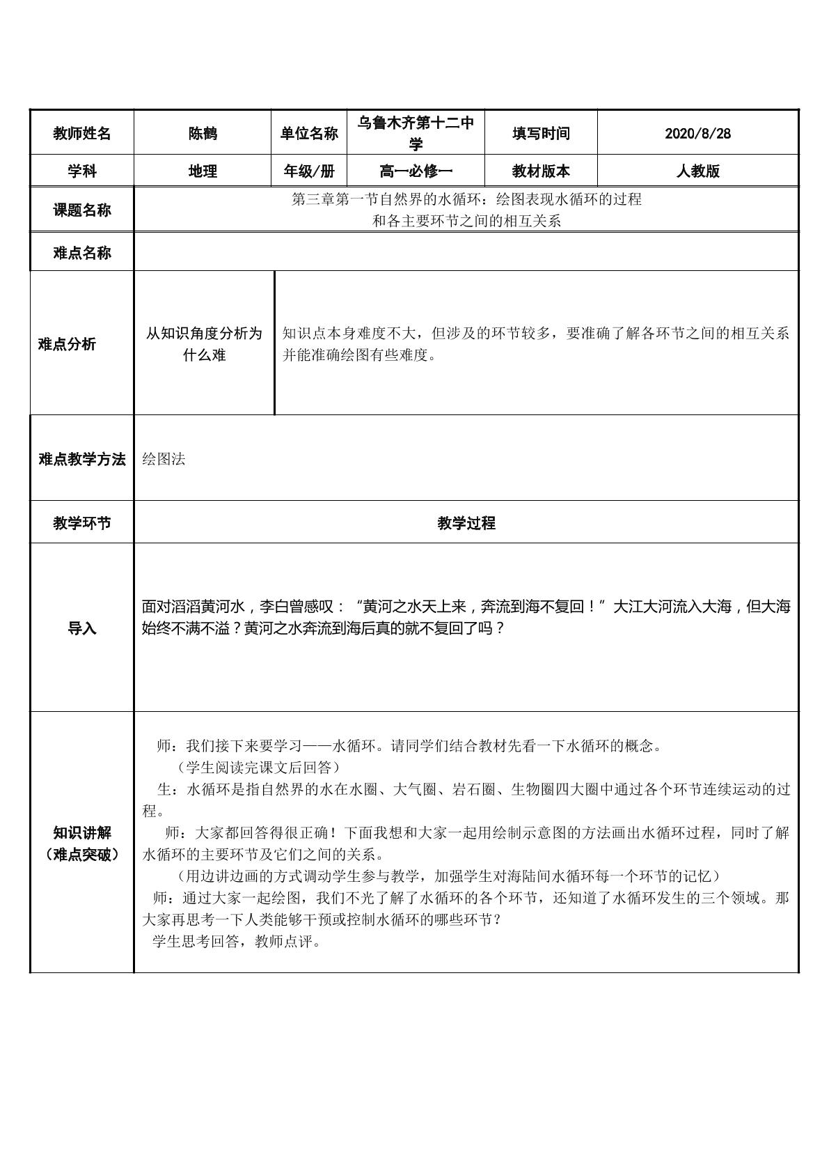 绘图表现水循环的过程和各主要环节之间的关系