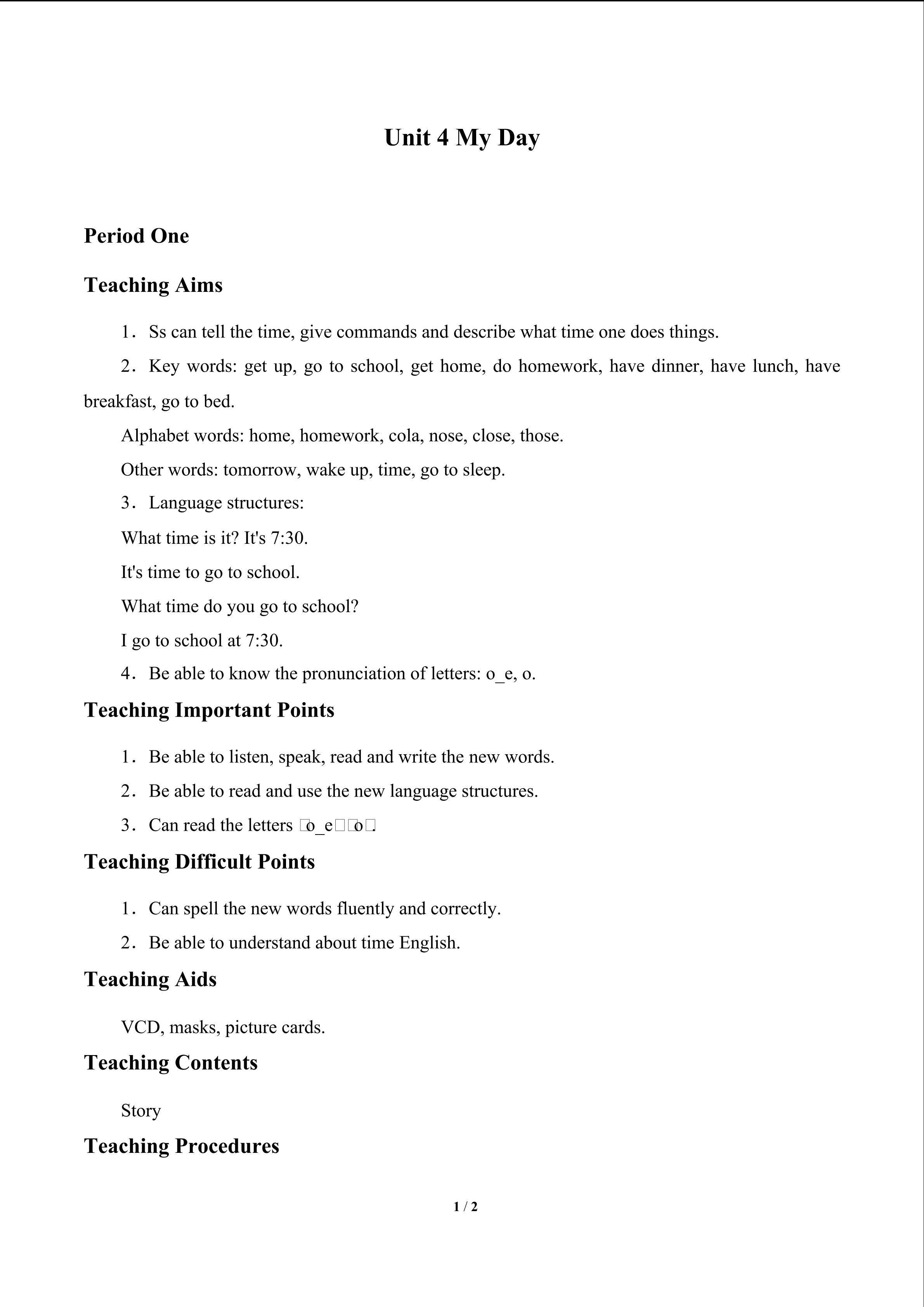 Unit 4 My Day_教案1