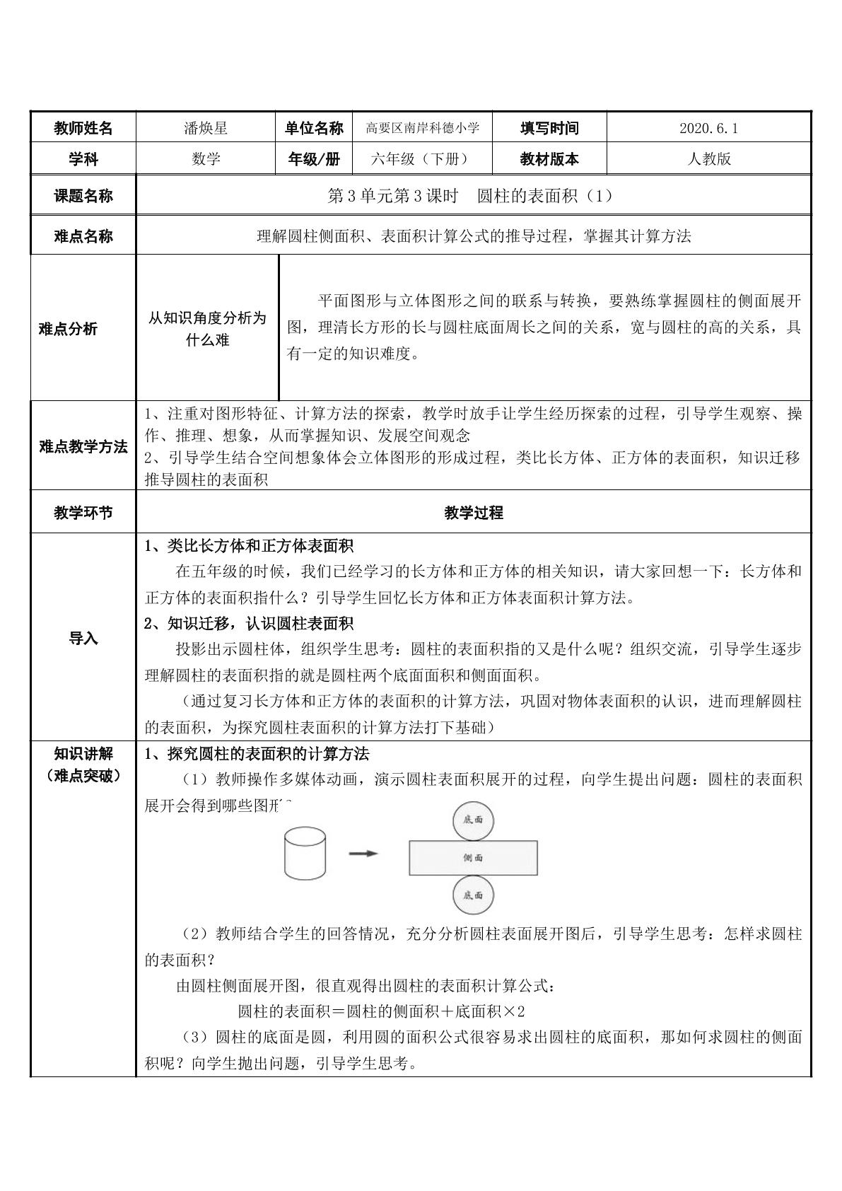 圆柱的表面积