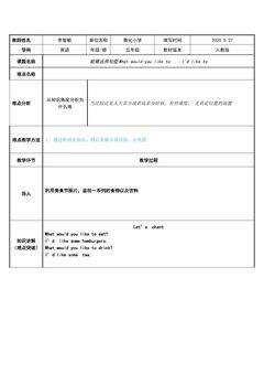 能够运用句型What would you like to ... I'd lik
