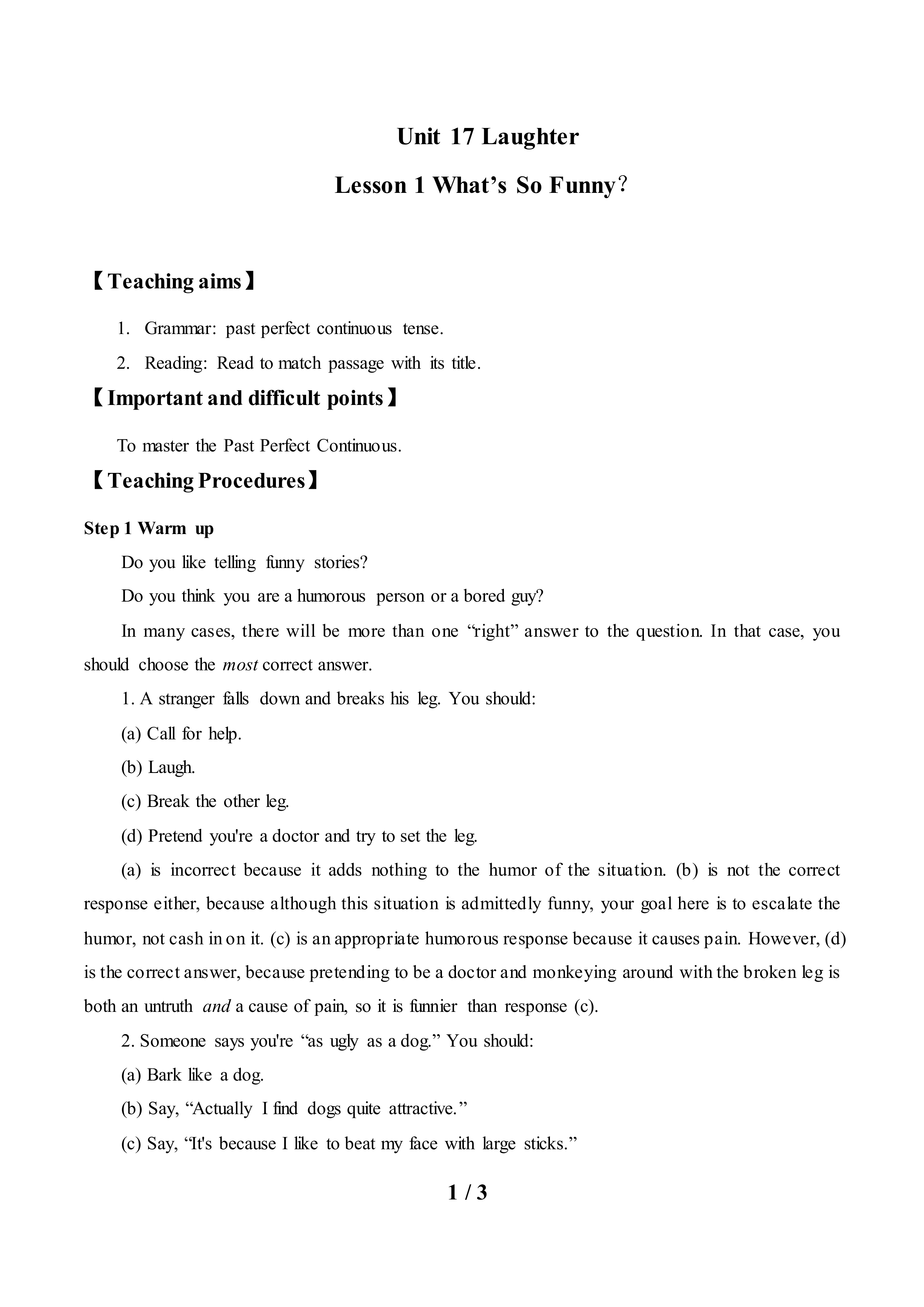 Lesson 1 What’s So Funny？_教案2