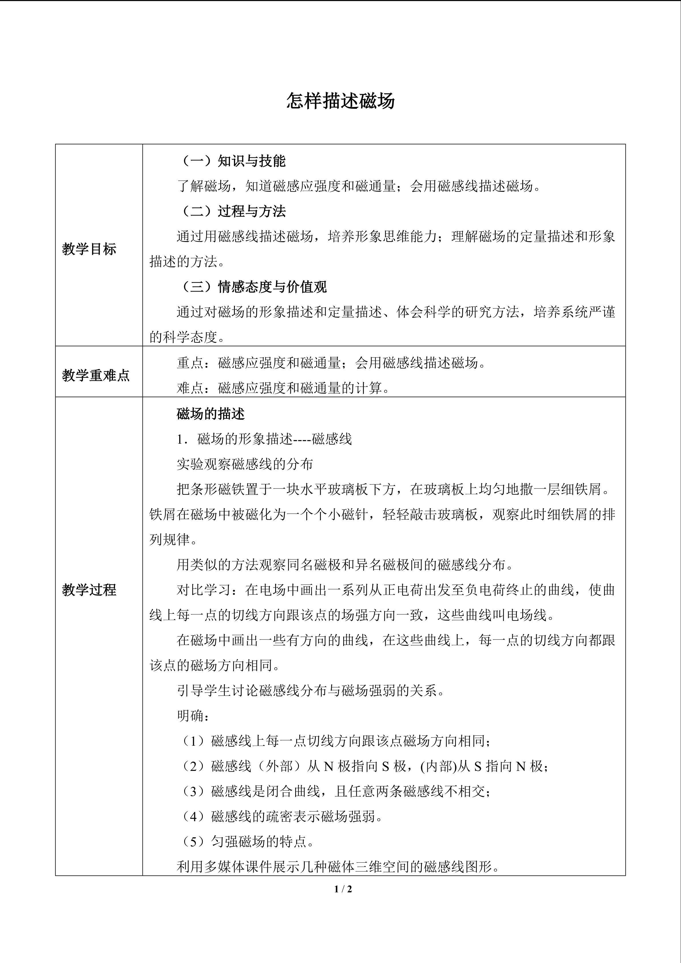 怎样描述磁场_教案1