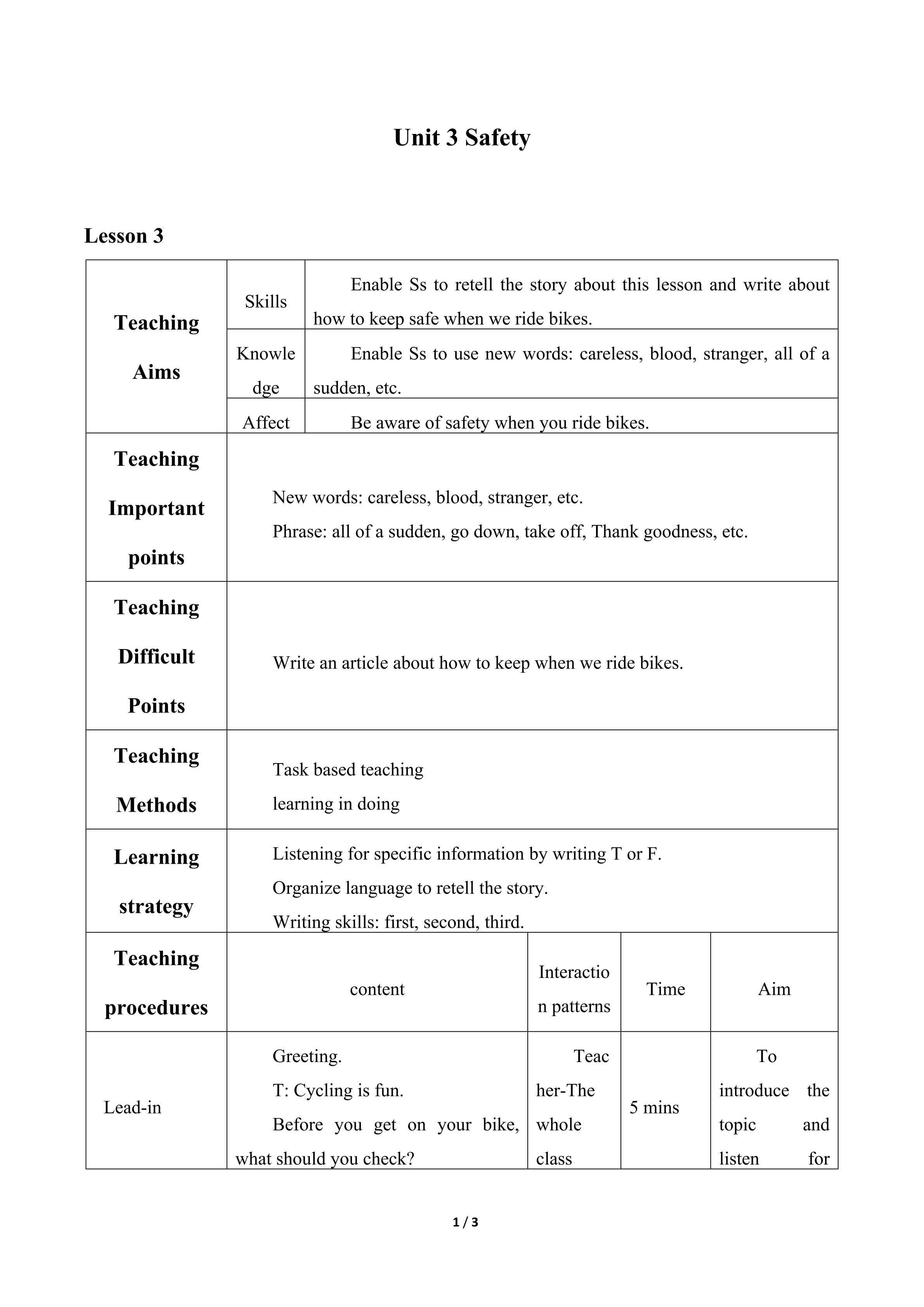 Unit 3 Safety_教案3