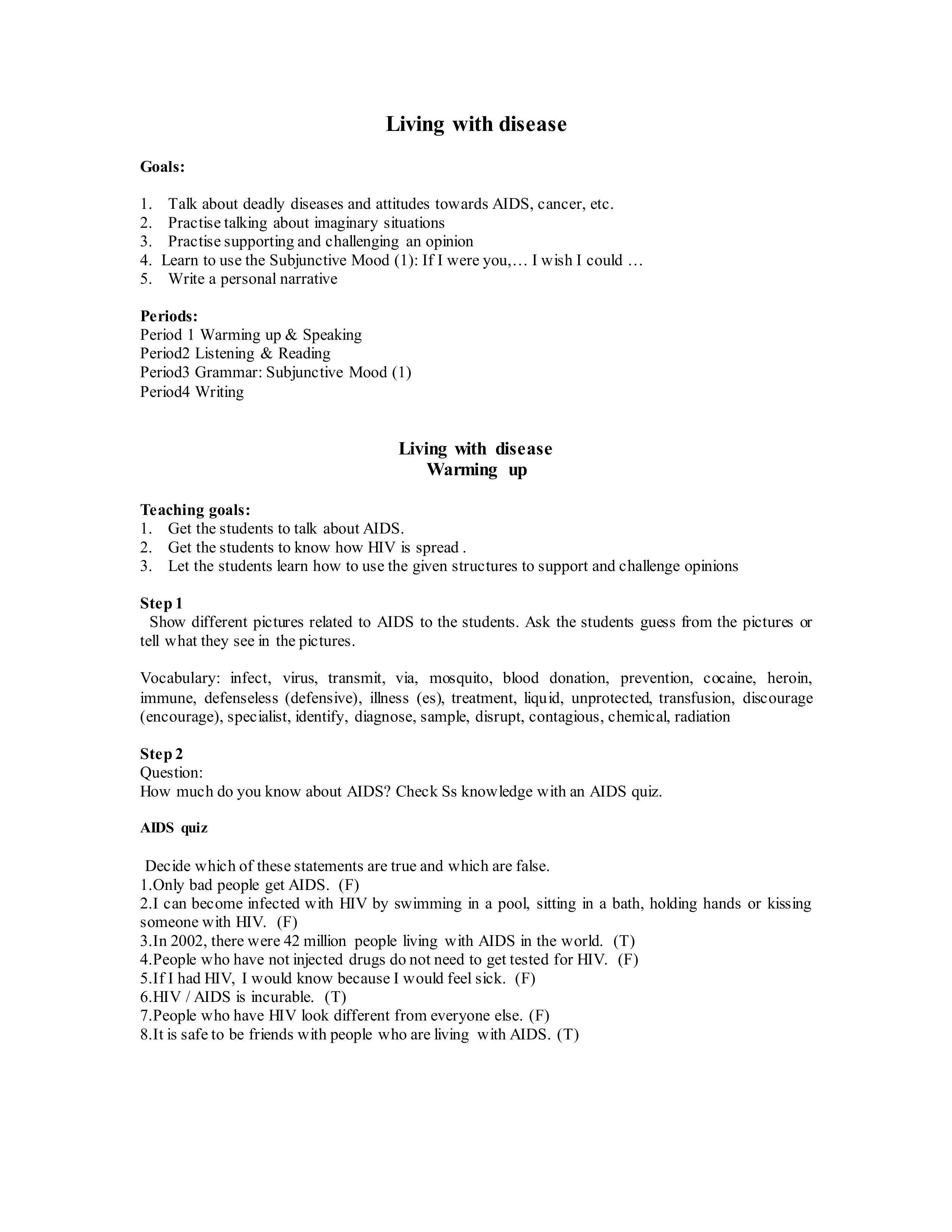 Unit 1  Living well_教案1