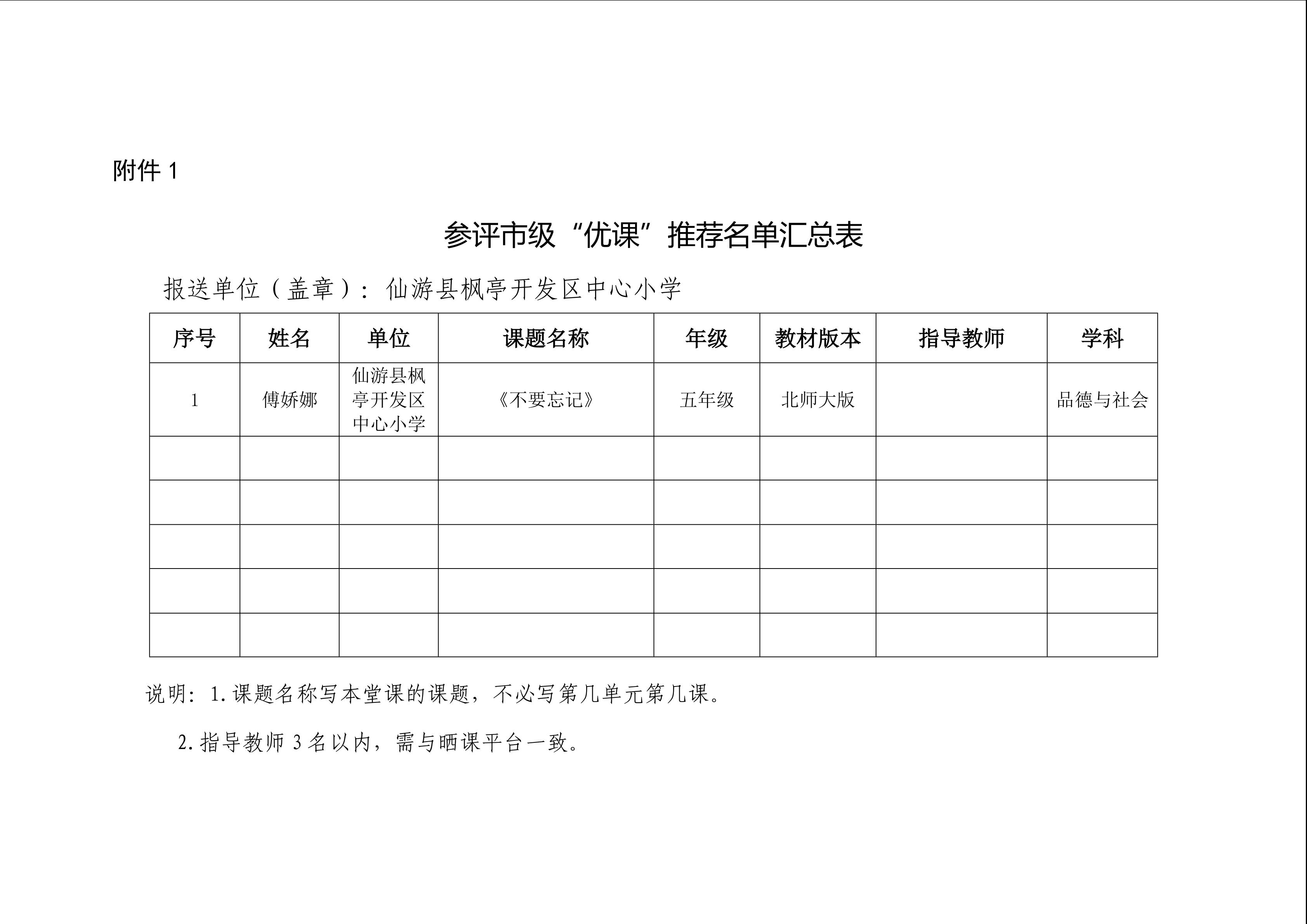 参评市级“优课”推荐名单汇总表