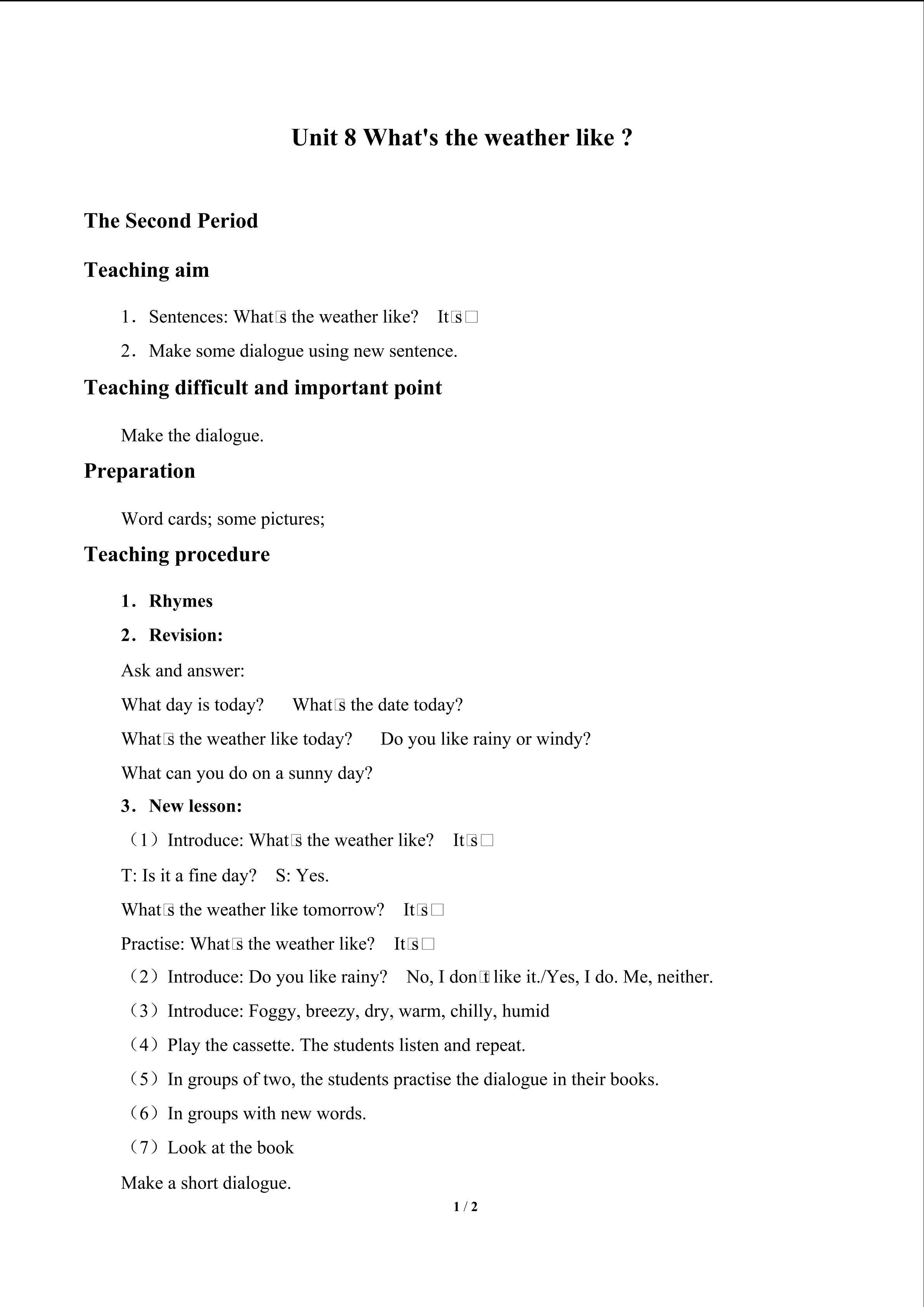 Unit 8 What's the weather like ?_教案4