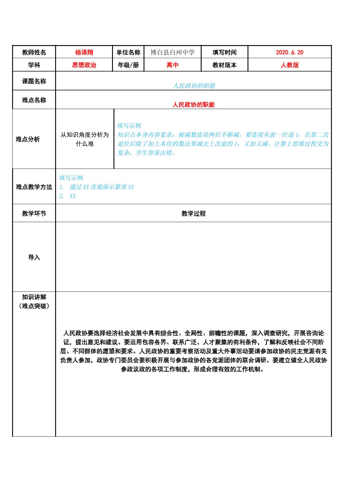 人民政协的职能