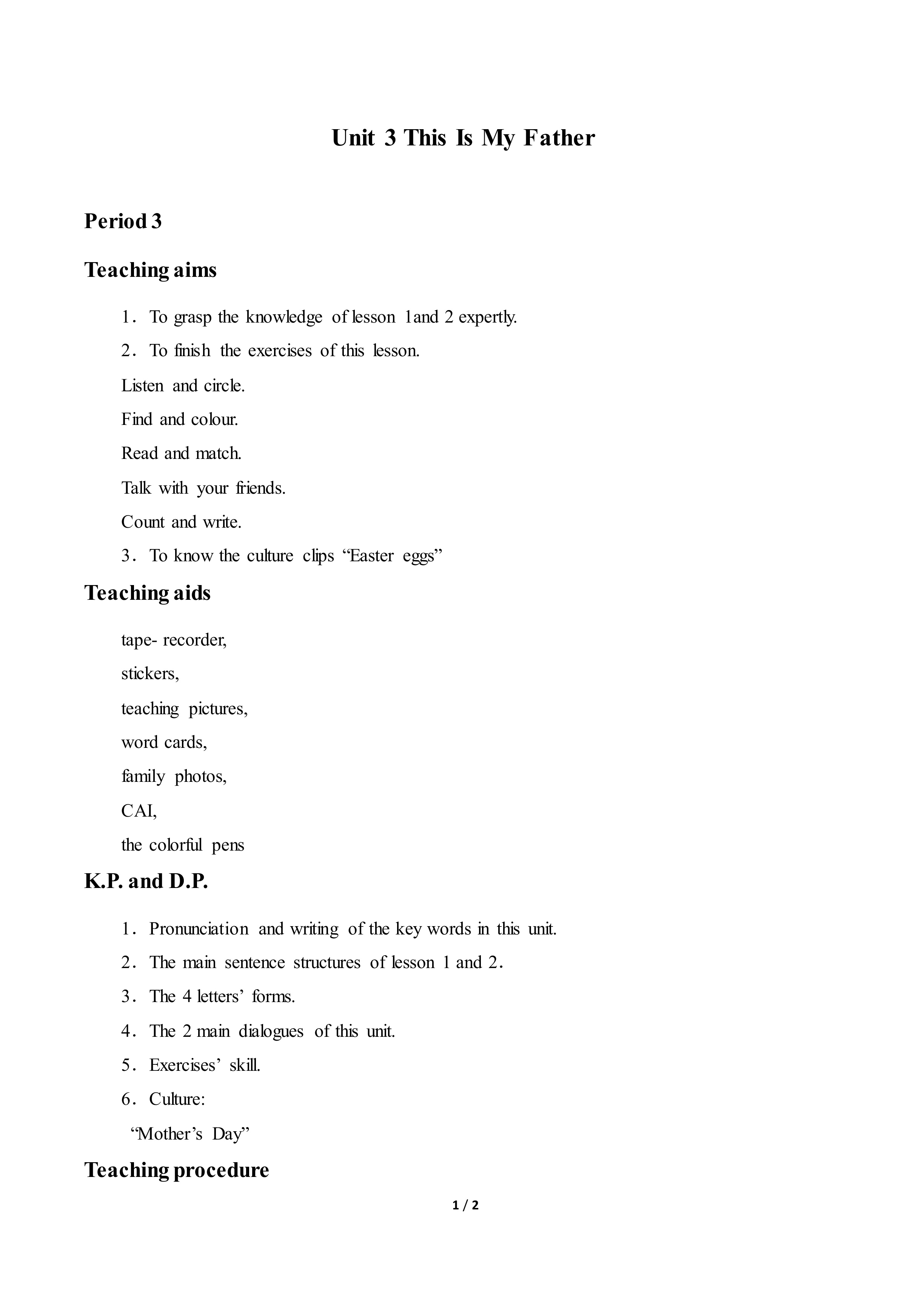 Unit 3  This Is My Father_教案3
